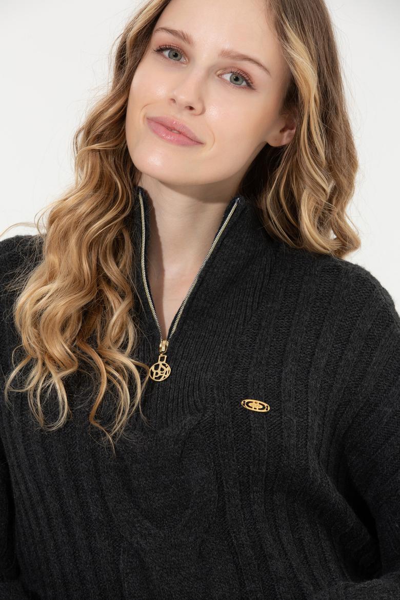 Kadın Antrasit Melanj Kazak - 50253674006