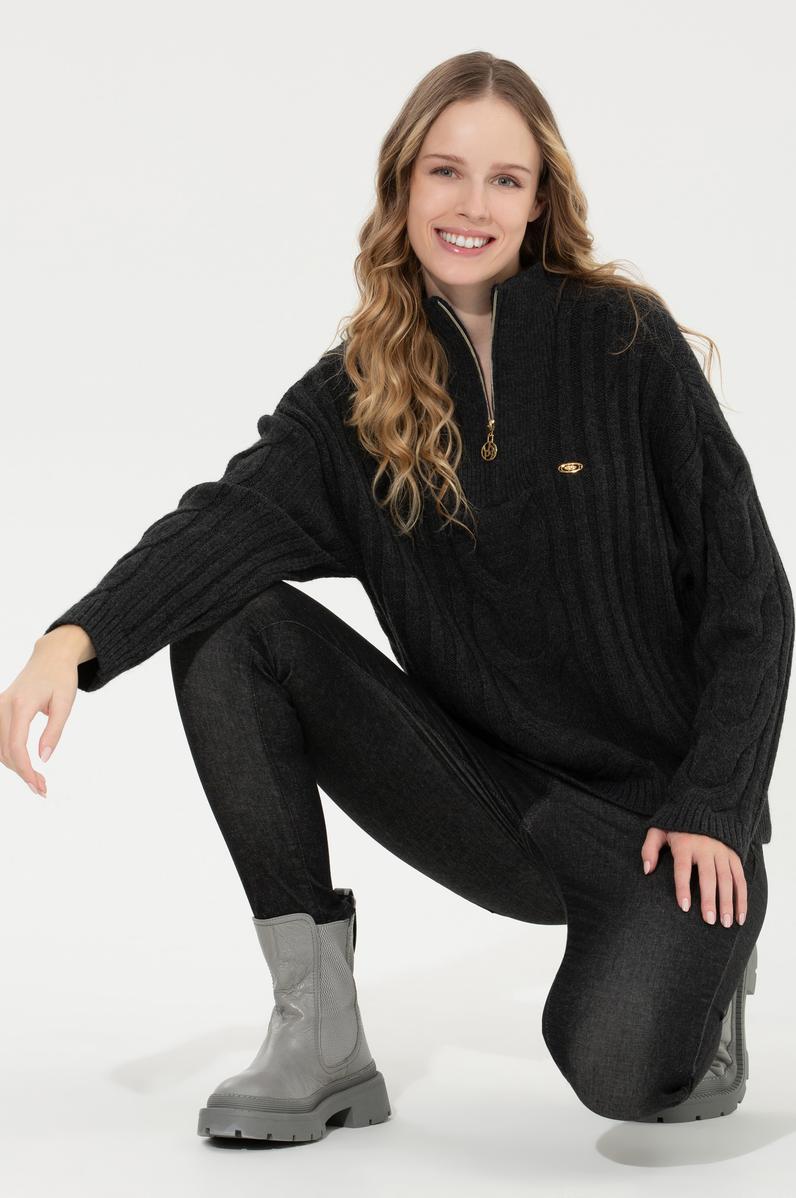 Kadın Antrasit Melanj Kazak