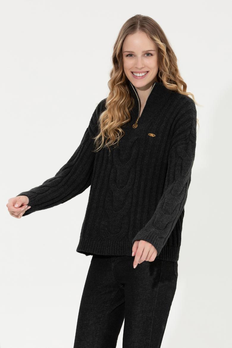 Kadın Antrasit Melanj Kazak - 50253674006