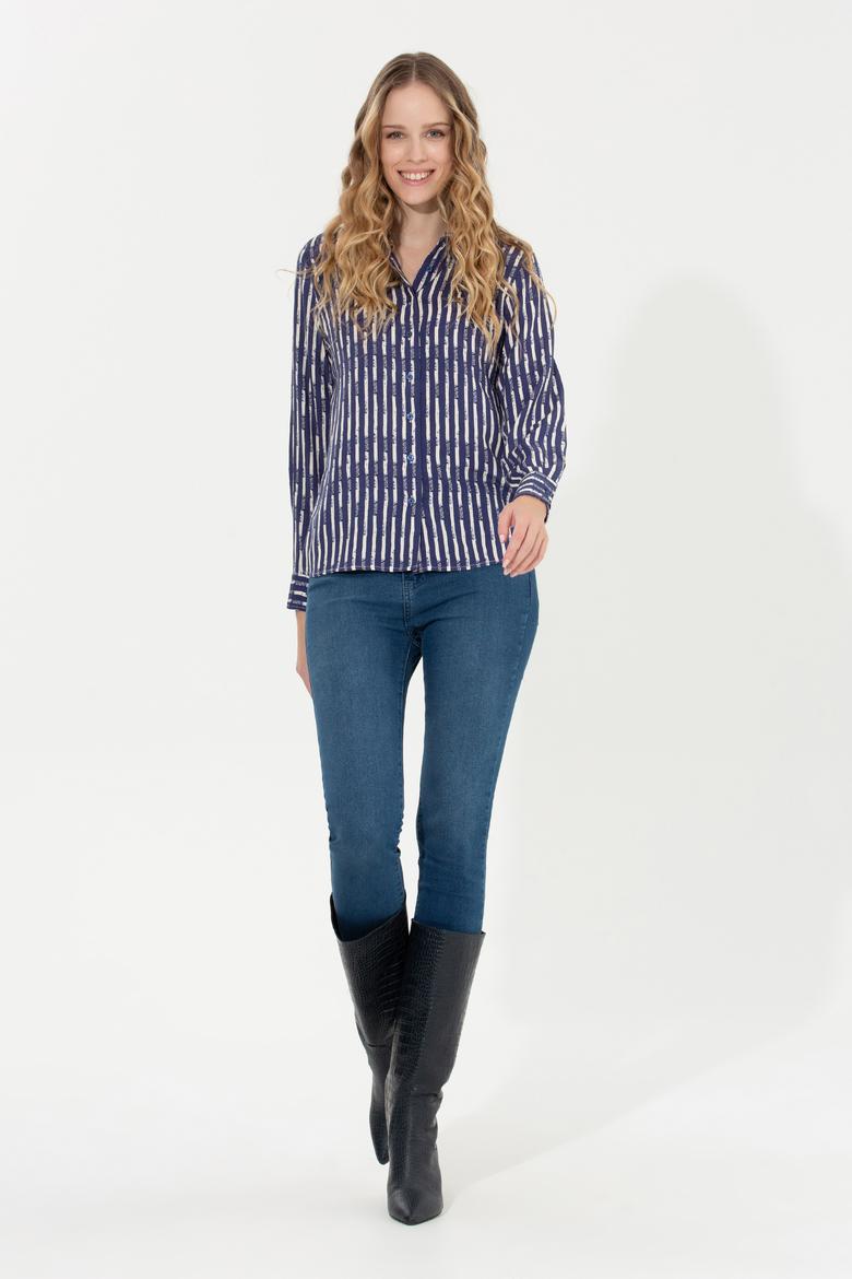 Kadın Mavi Uzun Kollu Gömlek - 50261133003