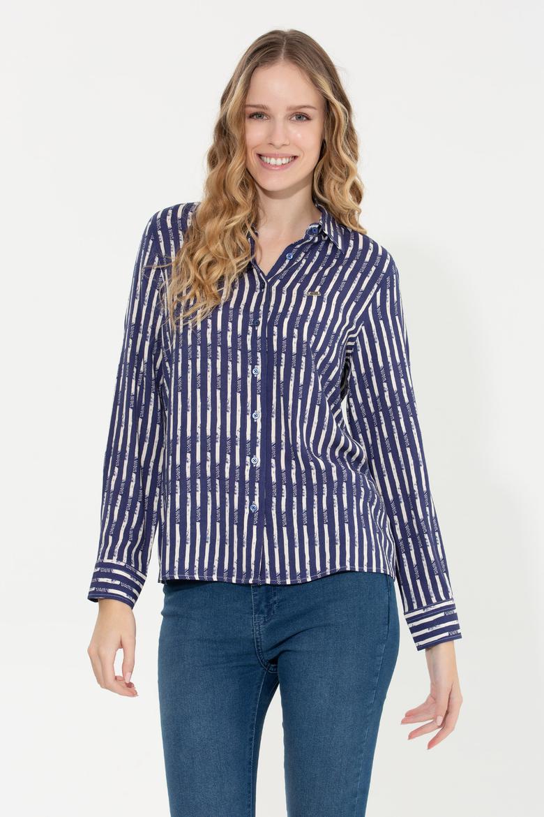 Kadın Mavi Uzun Kollu Gömlek - 50261133003