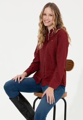 Kadın Vişne Uzun Kollu Gömlek - 50253323012