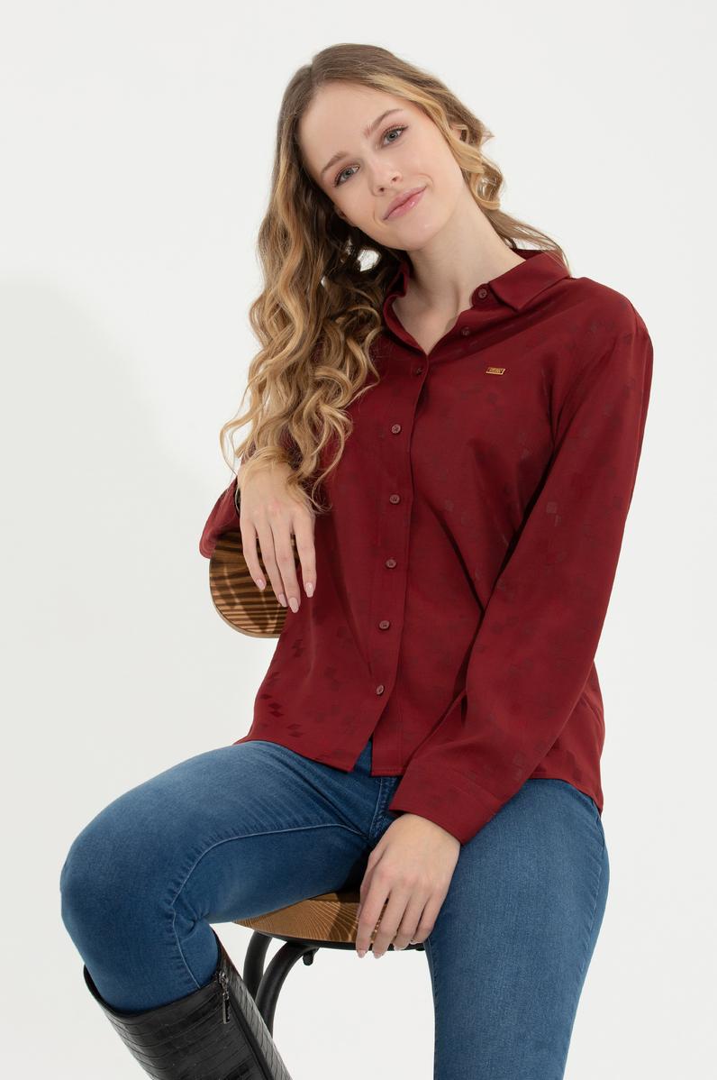 Kadın Vişne Uzun Kollu Gömlek