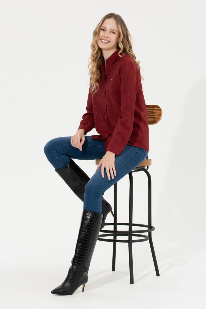 Kadın Vişne Uzun Kollu Gömlek
