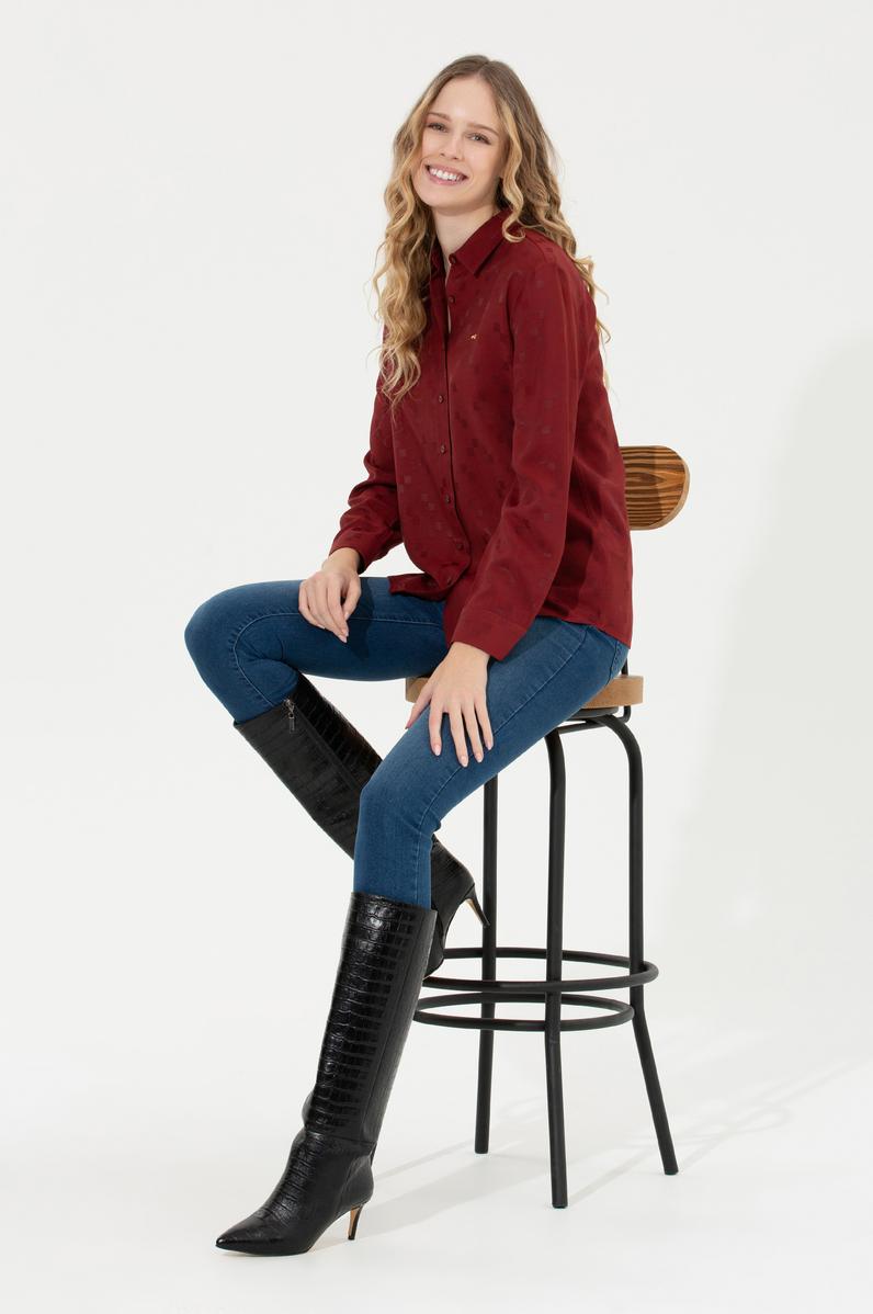 Kadın Vişne Uzun Kollu Gömlek