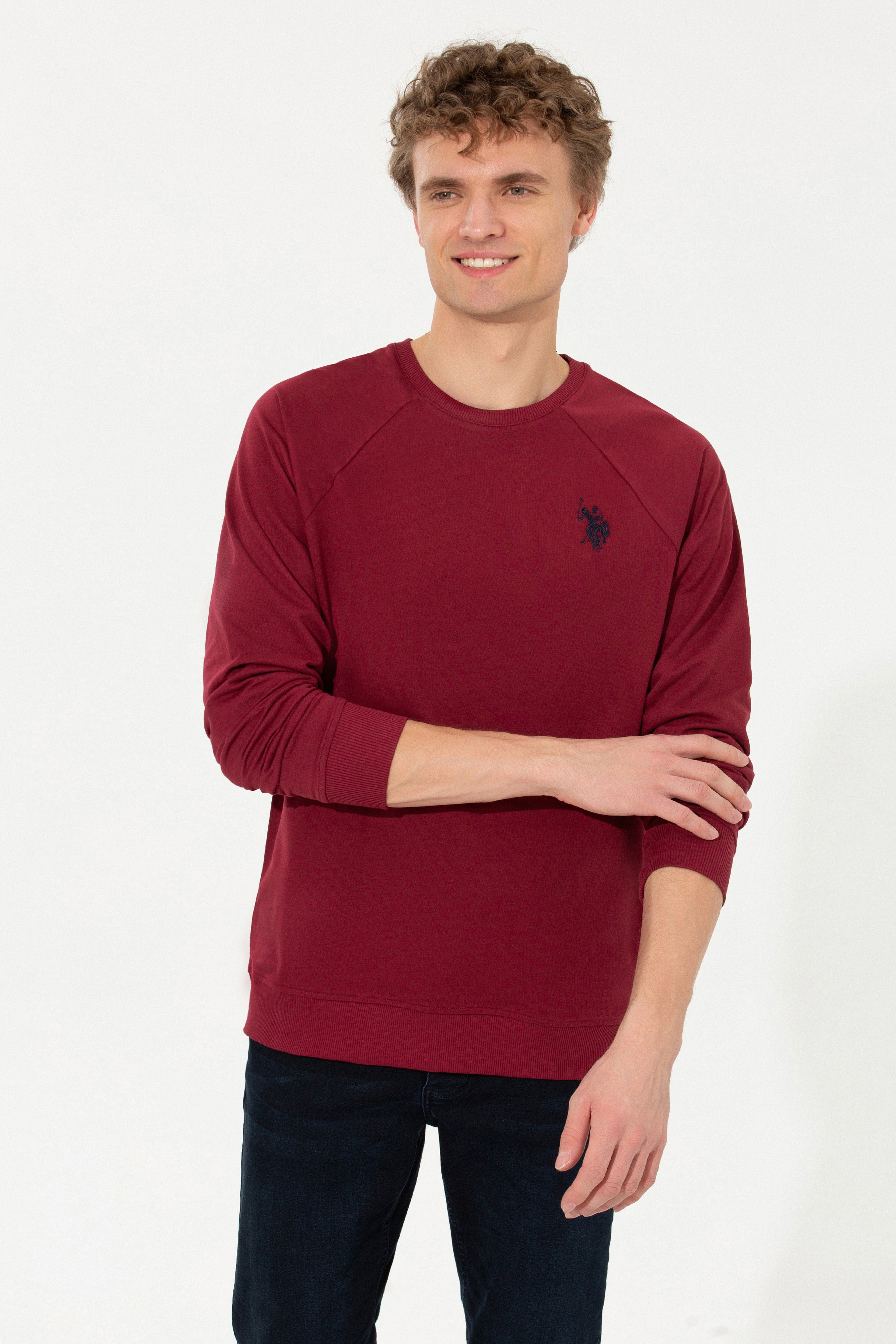 Erkek Vişne Bisiklet Yaka Basic Sweatshirt - Image 1