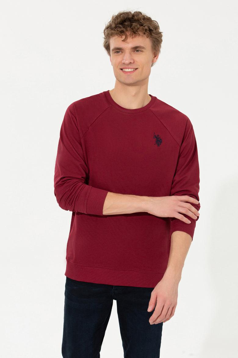 Erkek Vişne Bisiklet Yaka Basic Sweatshirt