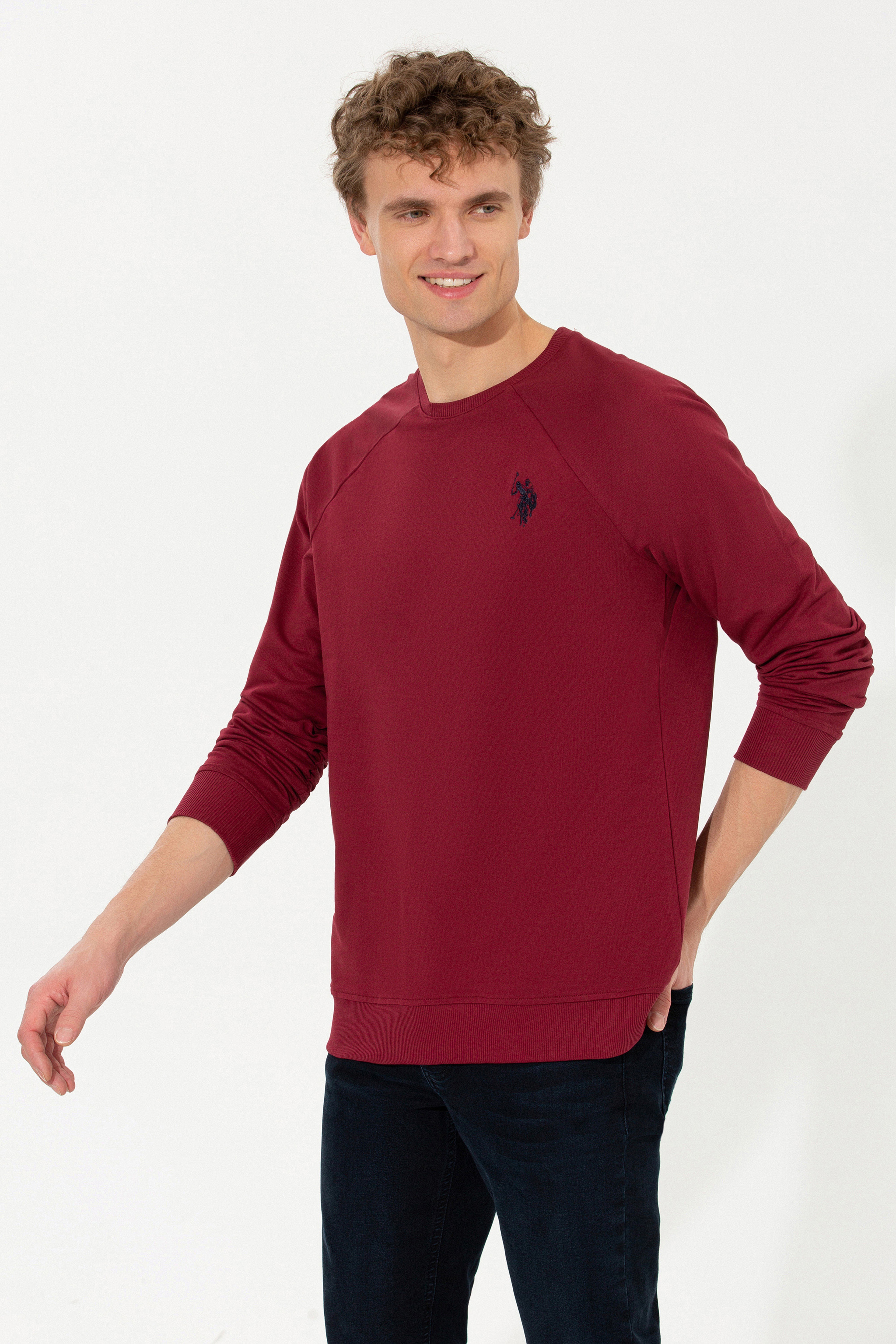 Erkek Vişne Bisiklet Yaka Basic Sweatshirt - Image 3