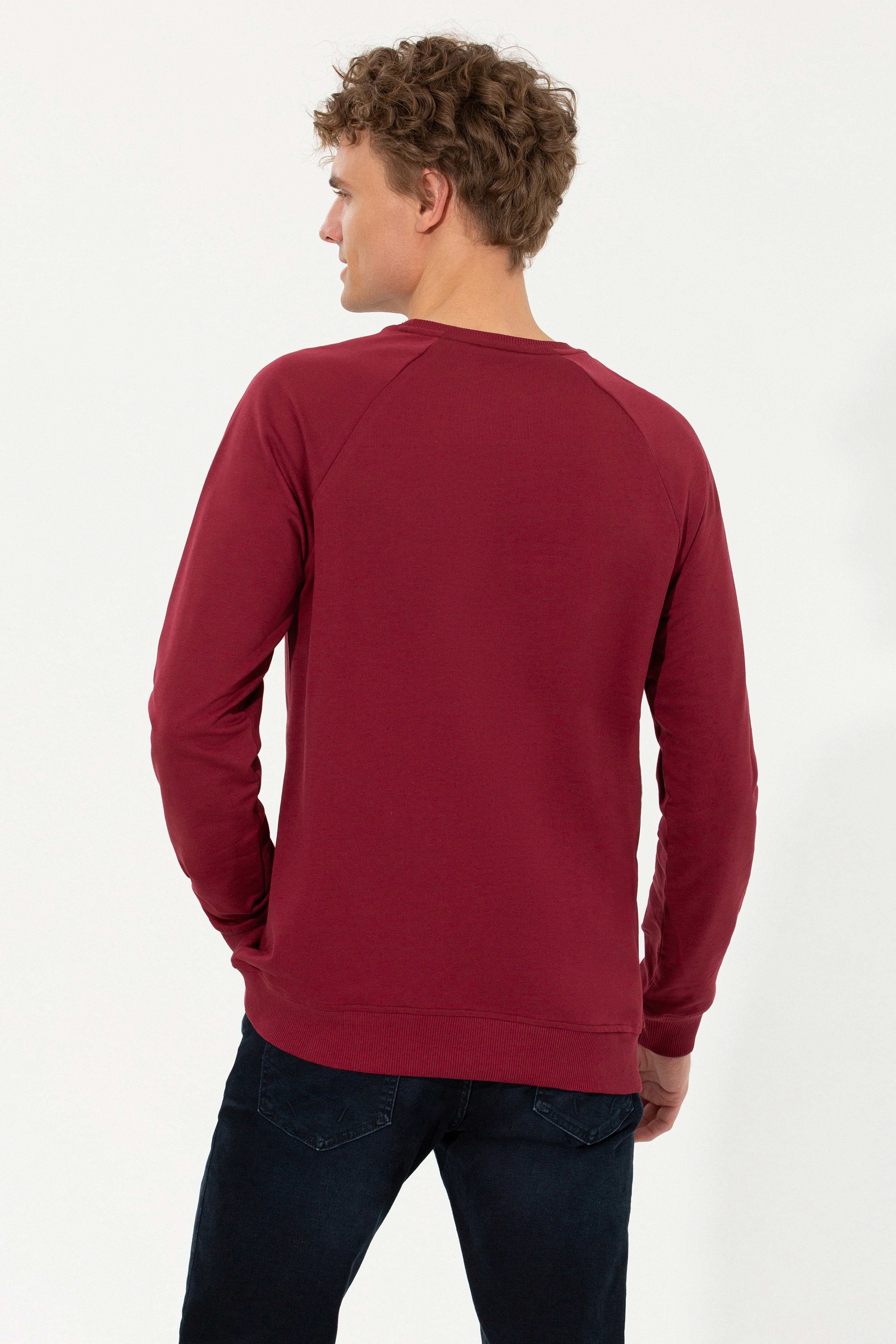Erkek Vişne Bisiklet Yaka Basic Sweatshirt - Image 5