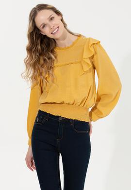 Kadın Safran Uzun Kollu Gömlek - 50254894012