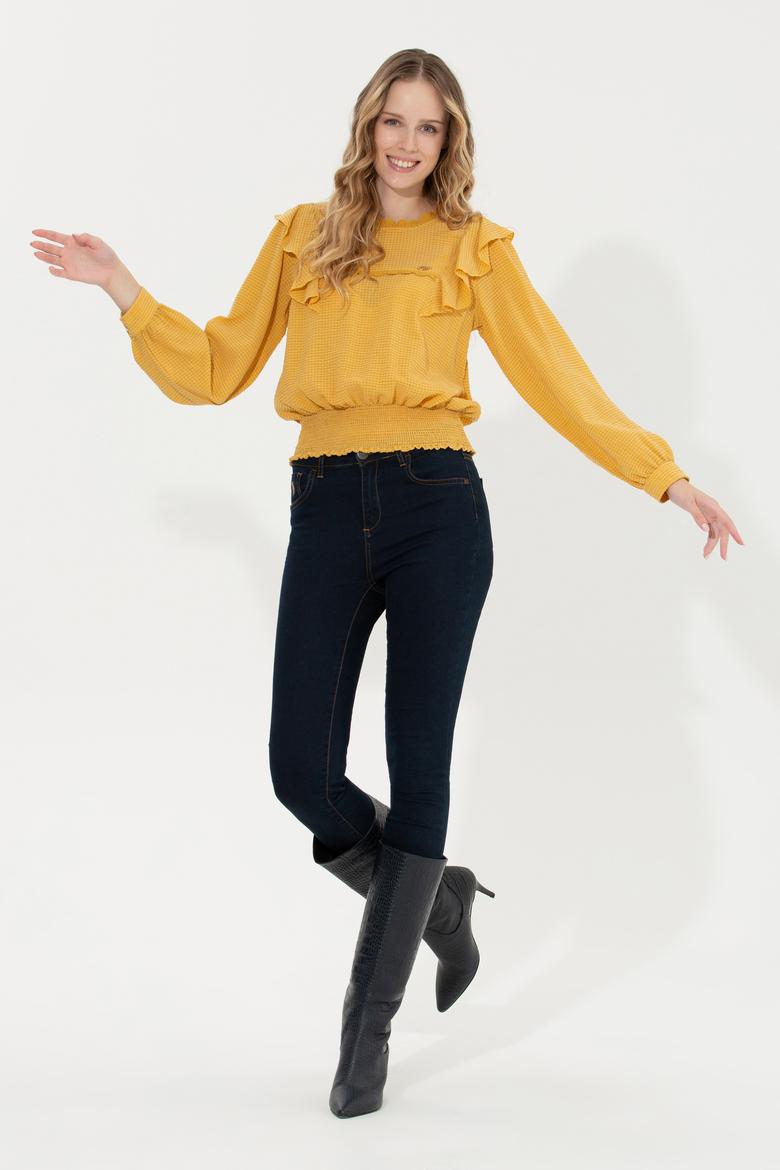 Kadın Safran Uzun Kollu Gömlek - 50254894012