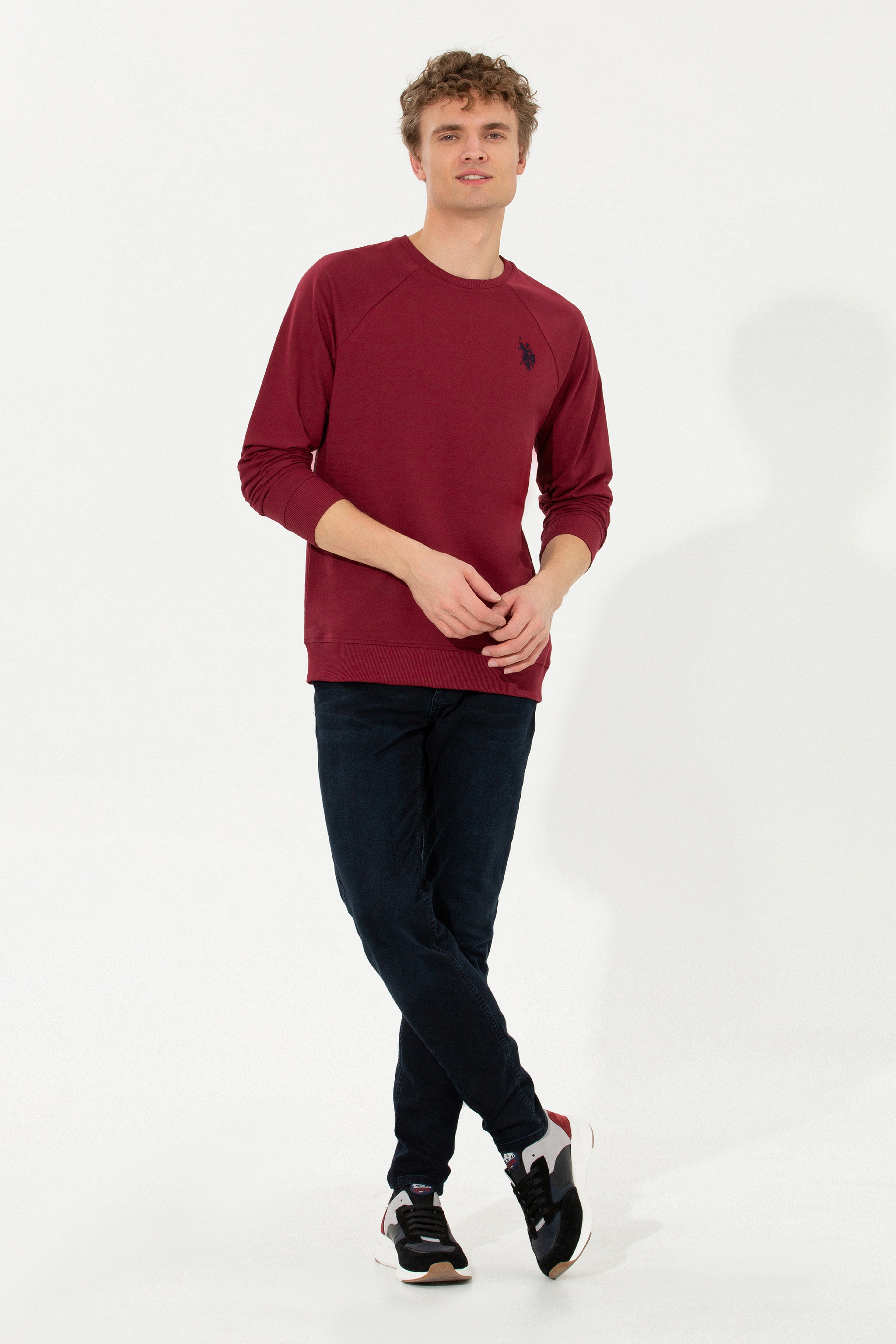 Erkek Vişne Bisiklet Yaka Basic Sweatshirt - Image 4