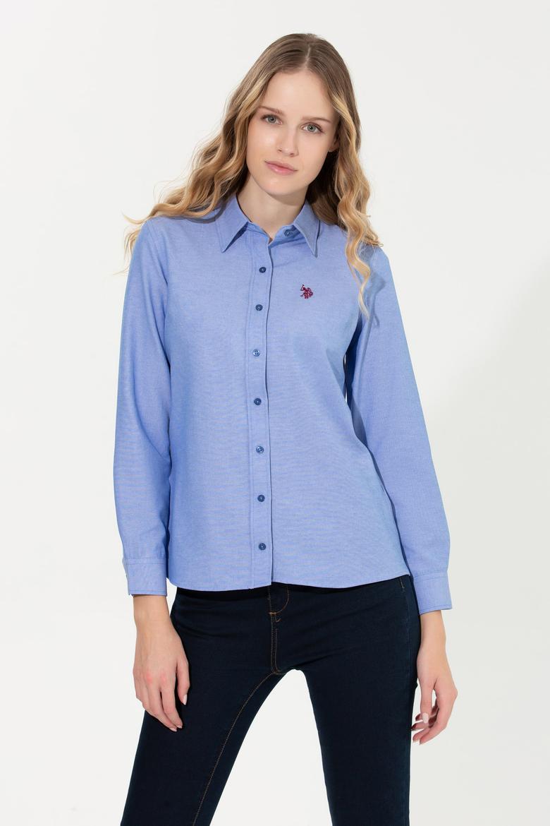 Kadın Saks Uzun Kollu Basic Gömlek