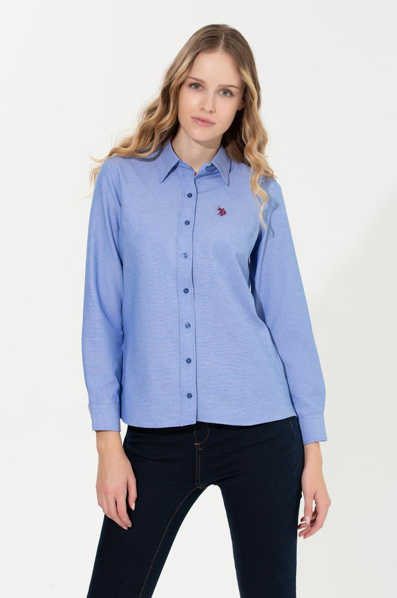 Kadın Saks Uzun Kollu Basic Gömlek