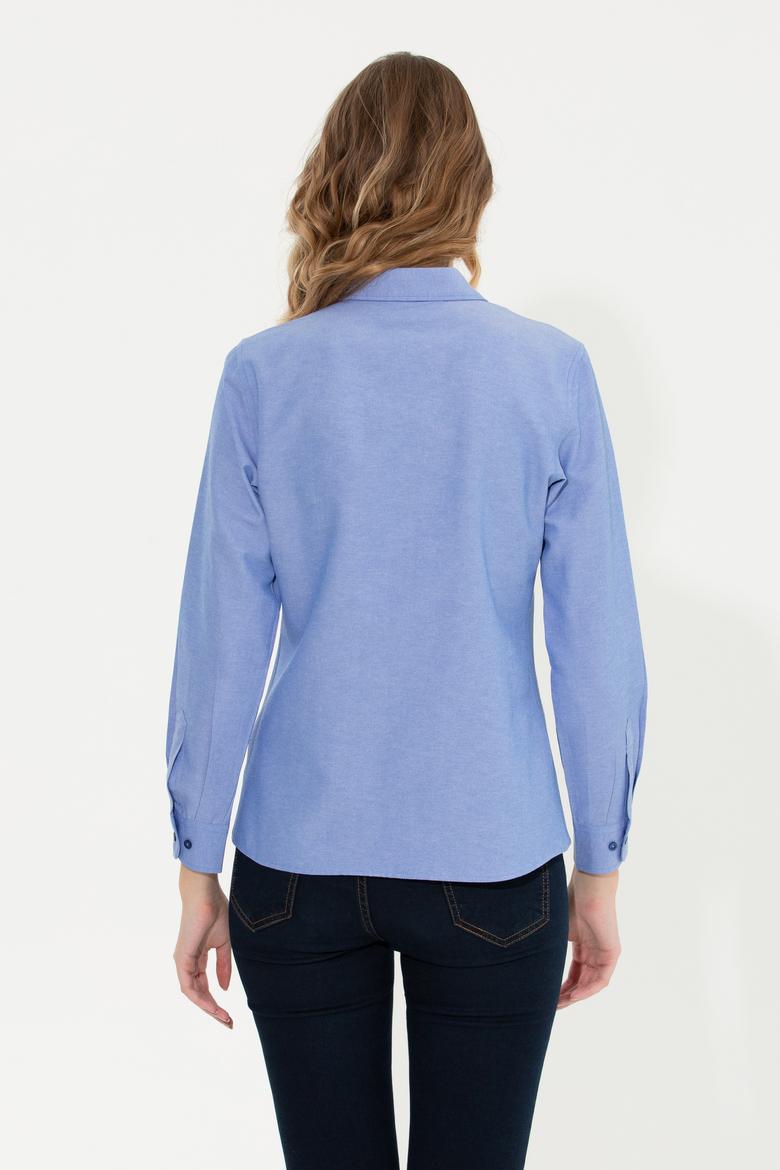 Kadın Saks Uzun Kollu Basic Gömlek - 50261431035