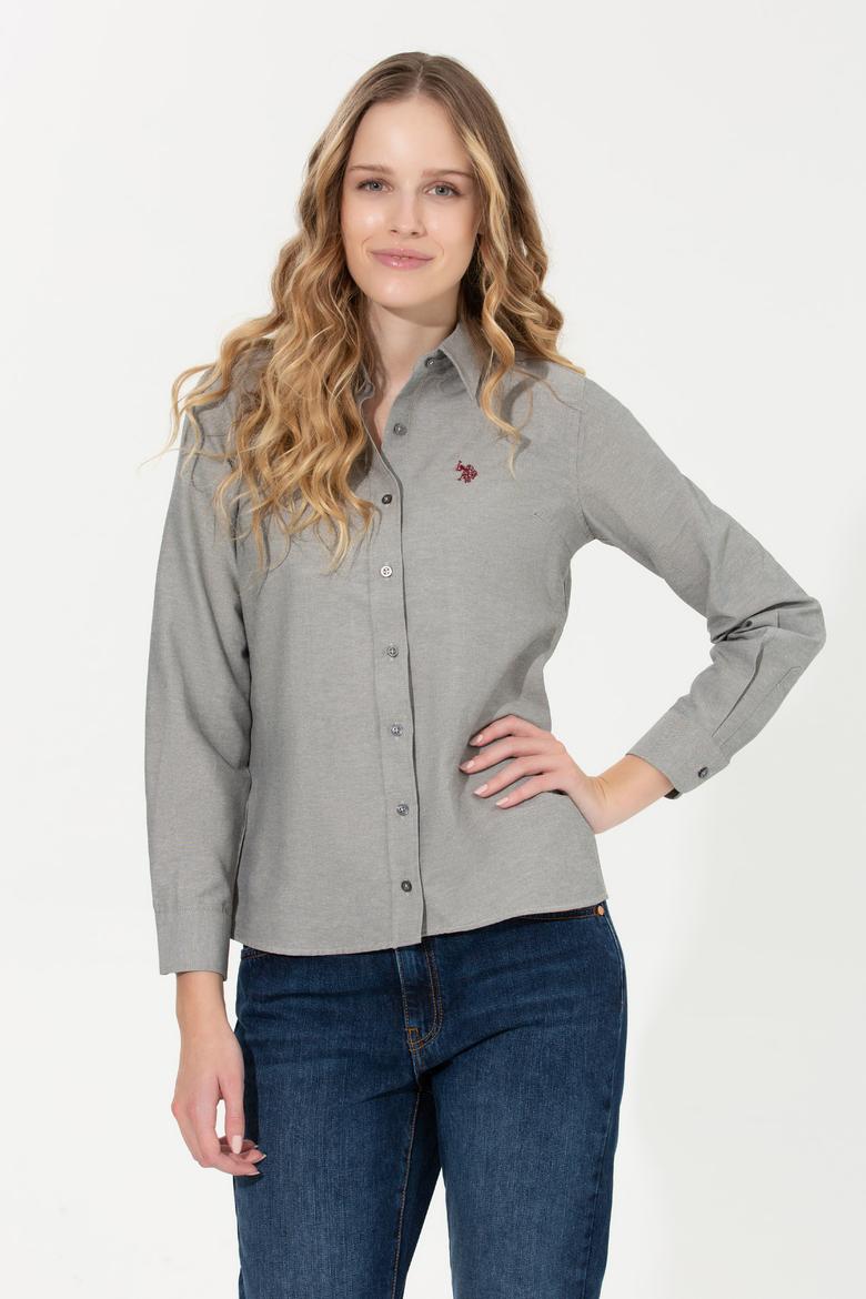Kadın Antrasit Gömlek Uzunkol Basic