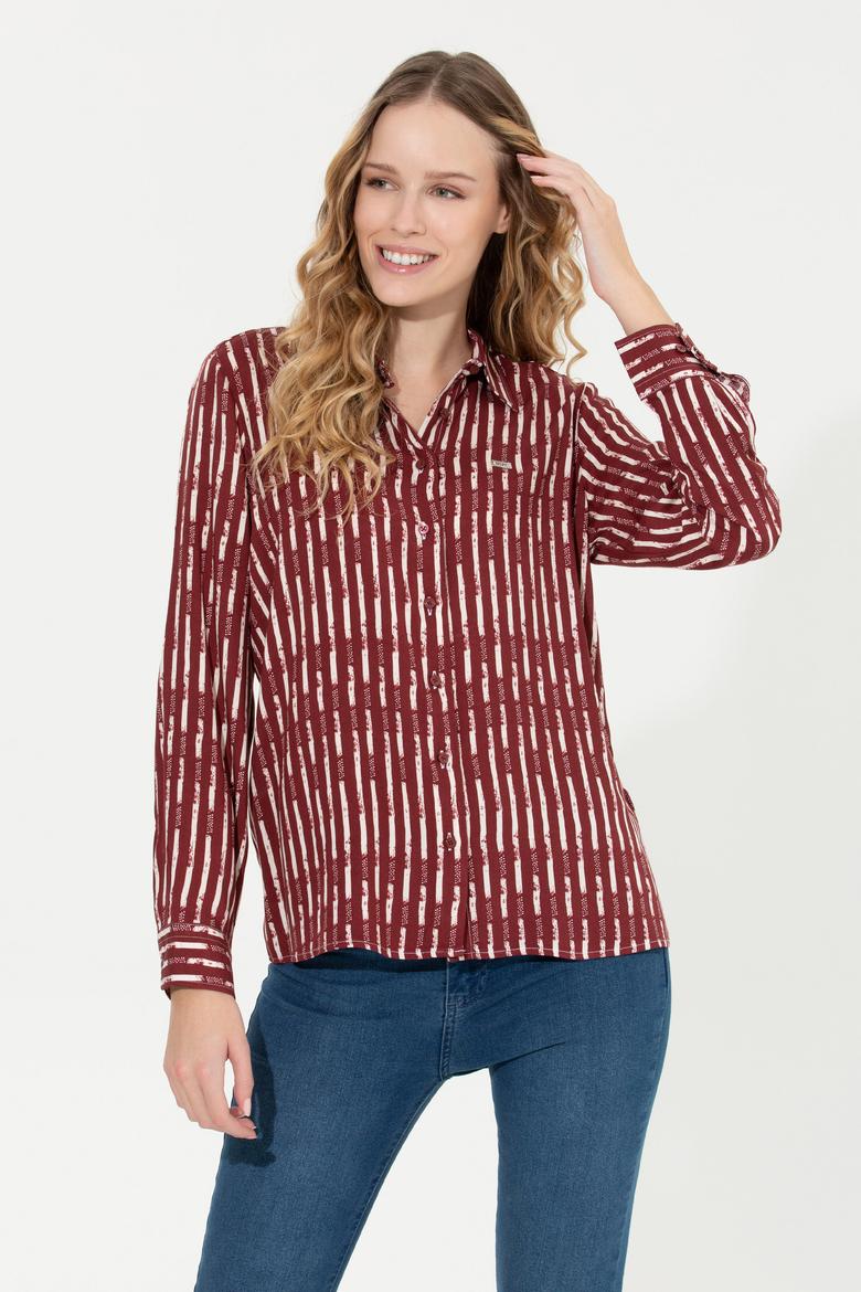 Kadın Vişne Uzun Kollu Gömlek - 50261133018