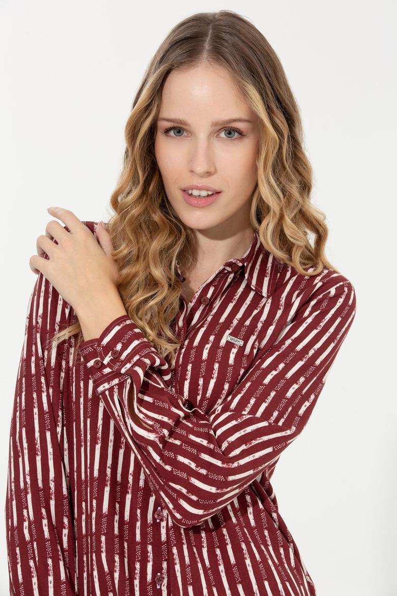 Kadın Vişne Uzun Kollu Gömlek