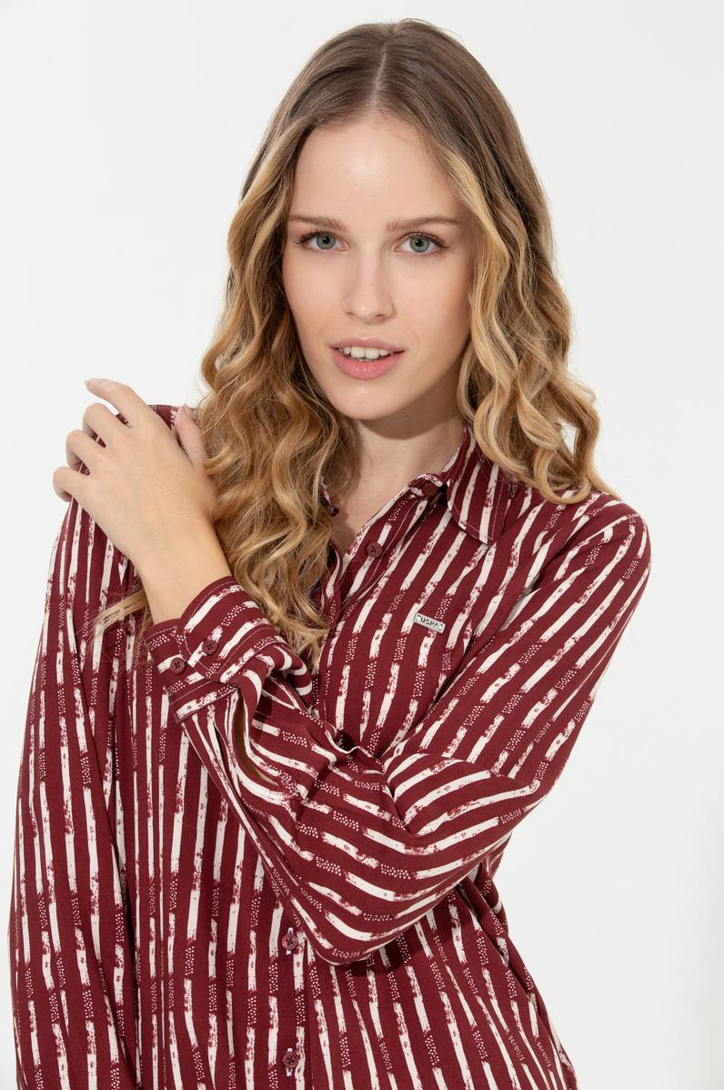 Kadın Vişne Uzun Kollu Gömlek