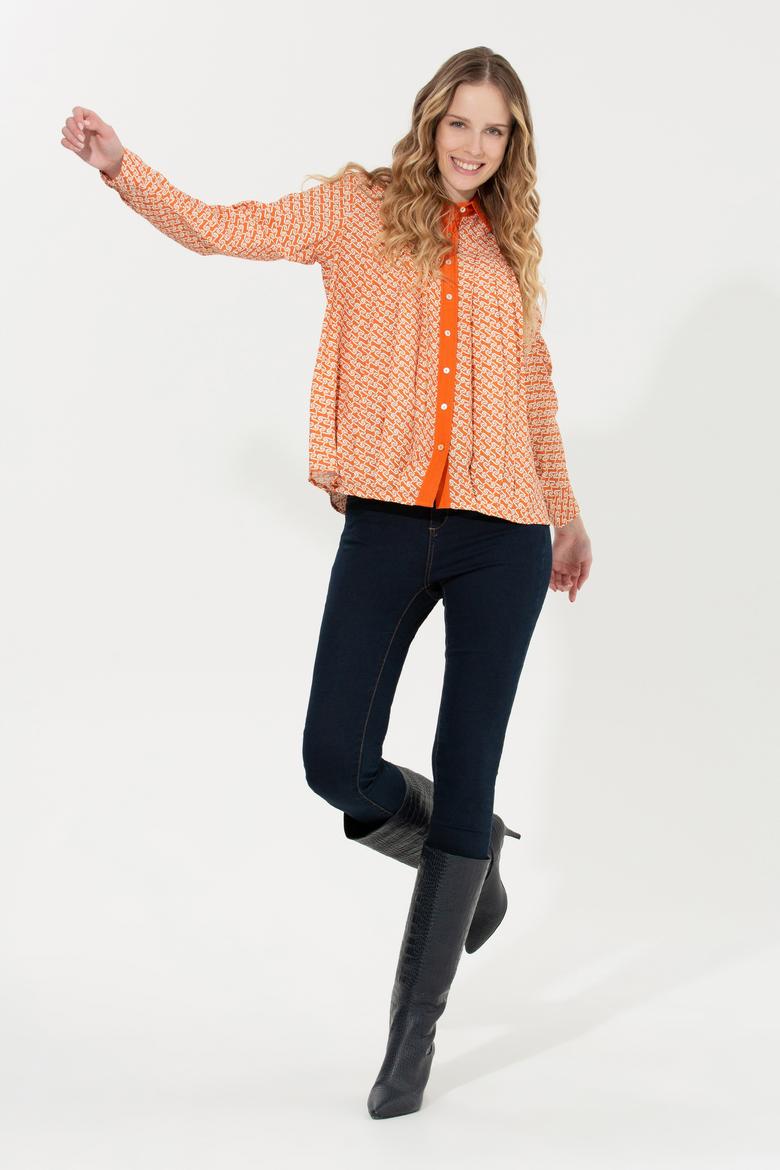 Kadın Kiremit Uzun Kollu Gömlek - 50255291005