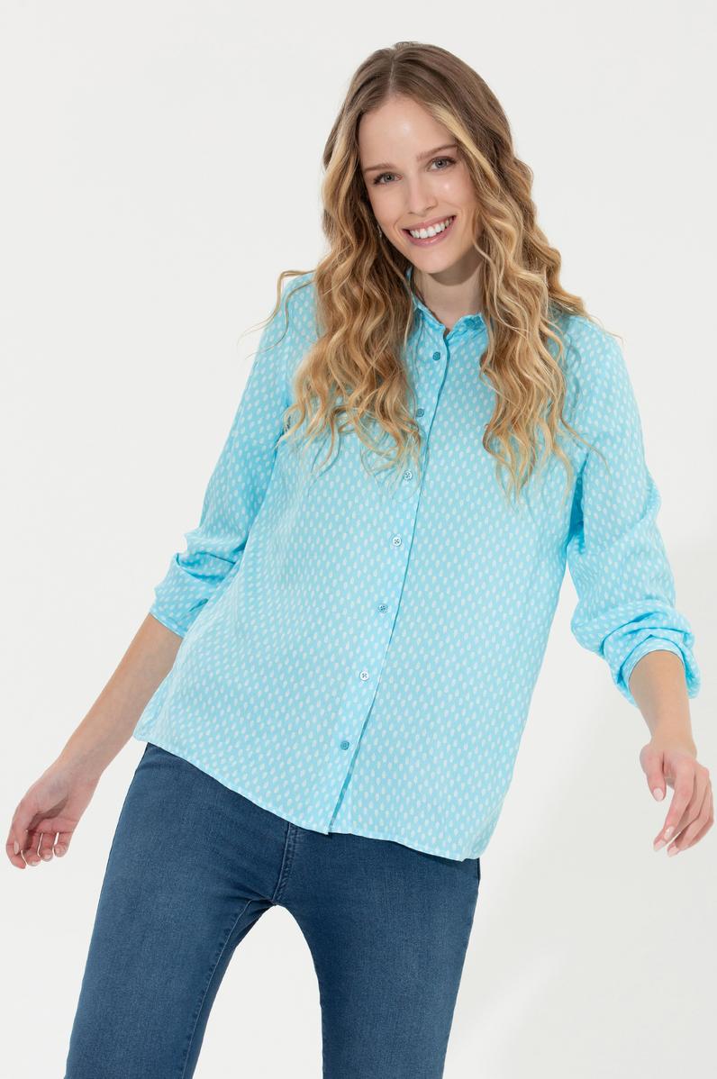 Kadın Mavi Uzun Kollu Gömlek