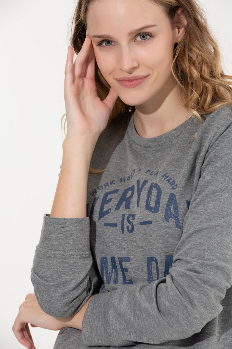 Kadın Gri Melanj Sweatshirt - 50256293005