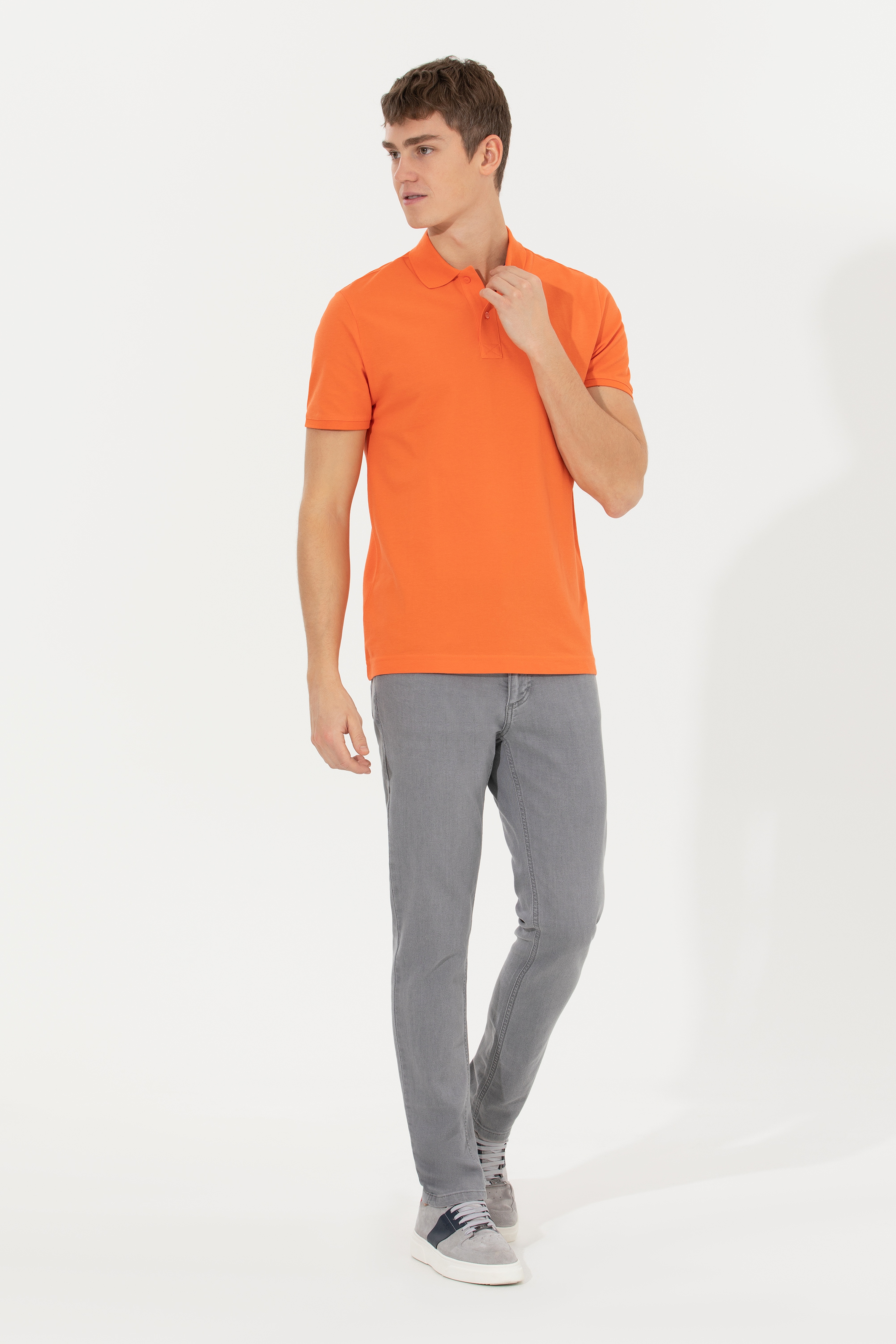 Erkek Turuncu Basic Polo Yaka Tişört - Image 4
