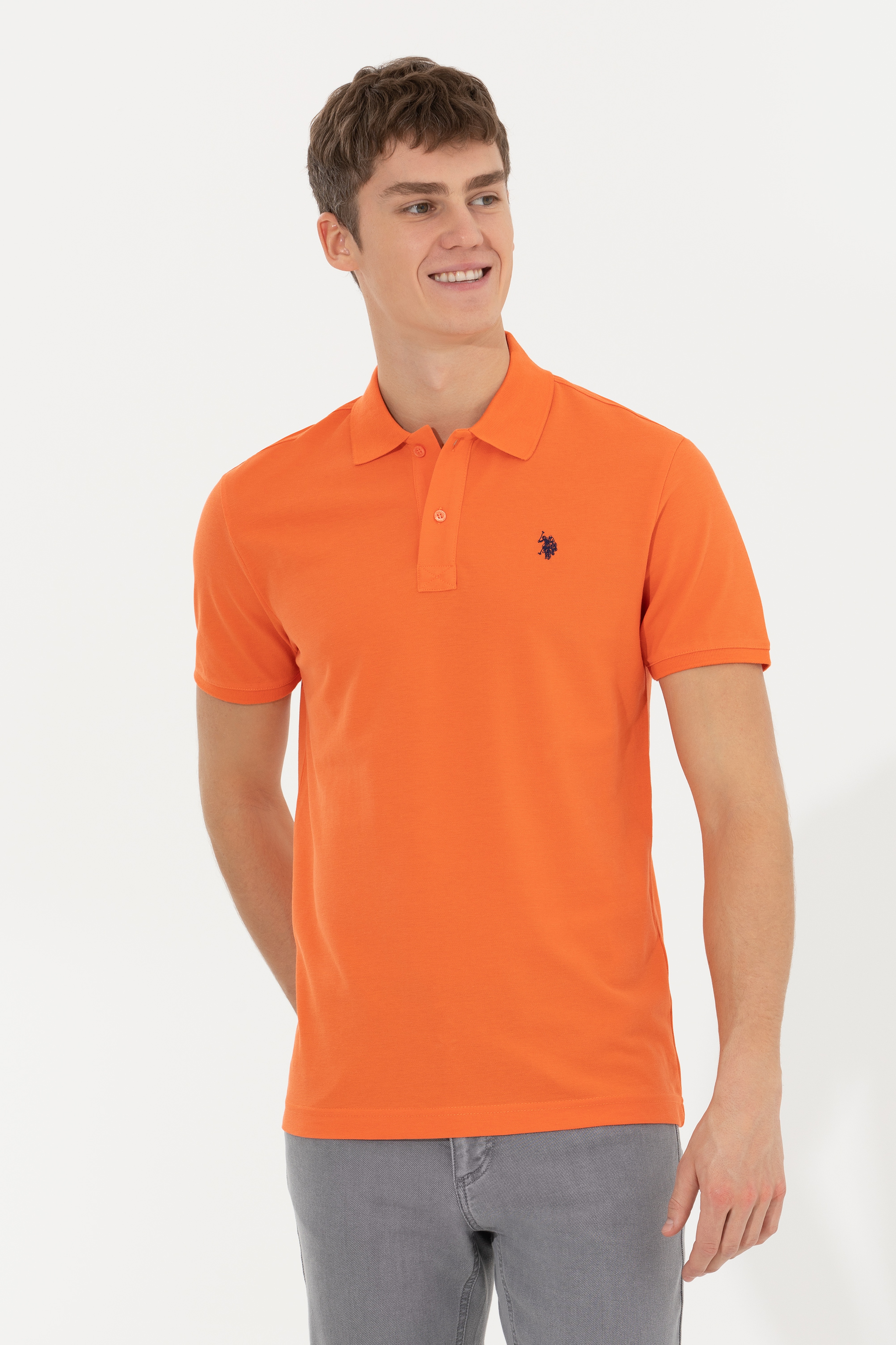 Erkek Turuncu Basic Polo Yaka Tişört - Image 3