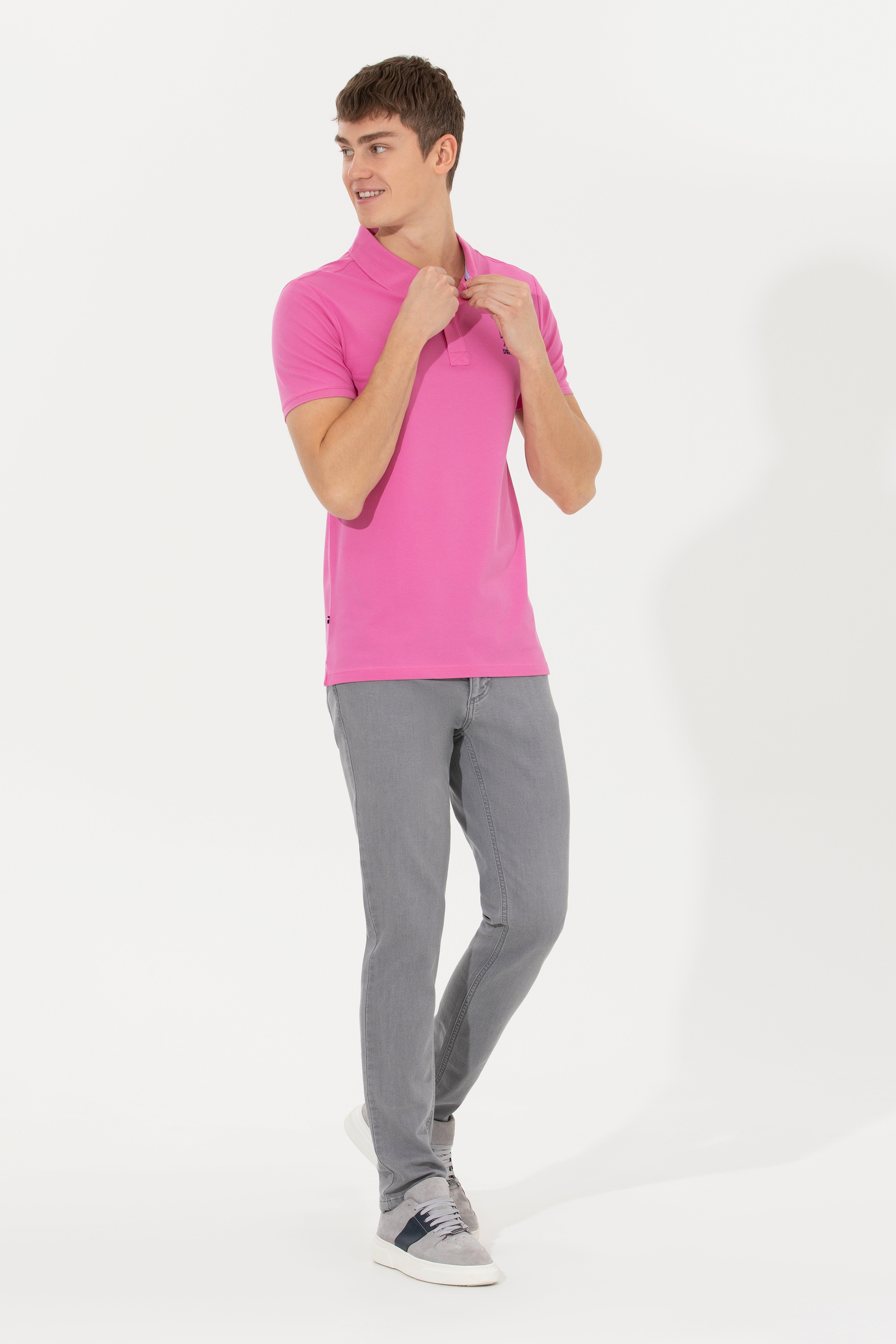 Erkek Pembe Basic Polo Yaka Tişört - Image 4