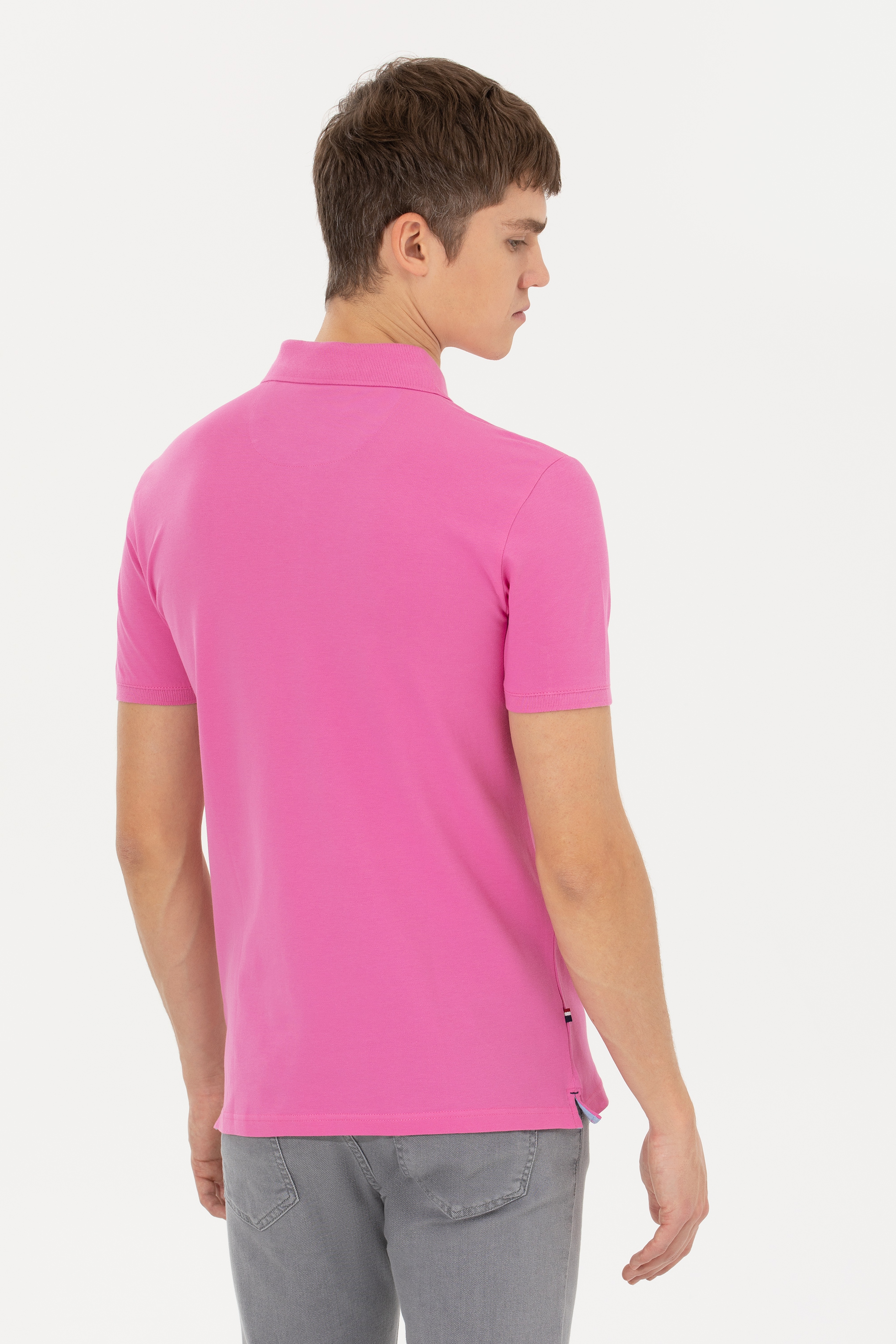 Erkek Pembe Basic Polo Yaka Tişört - Image 5