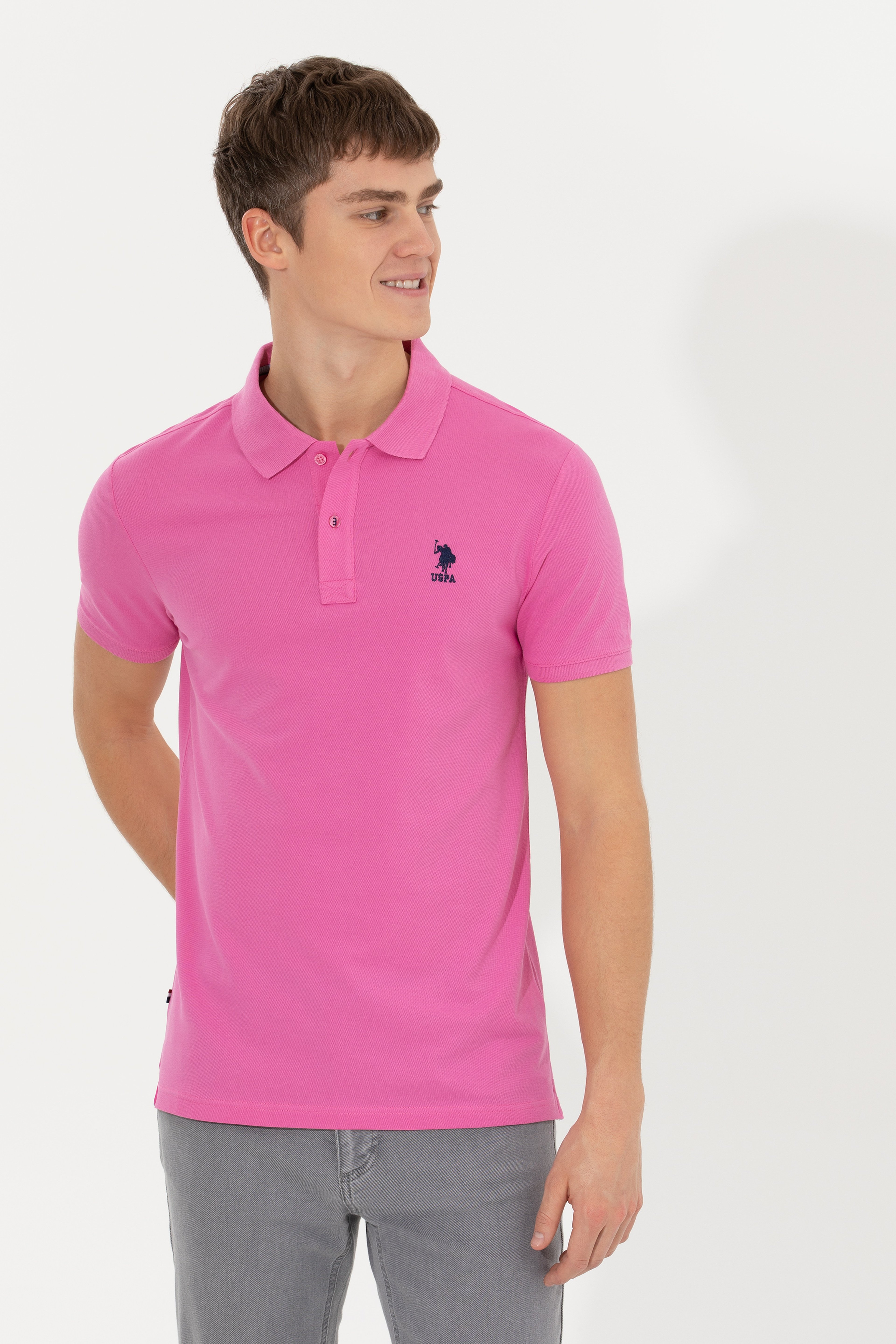 Erkek Pembe Basic Polo Yaka Tişört - Image 3