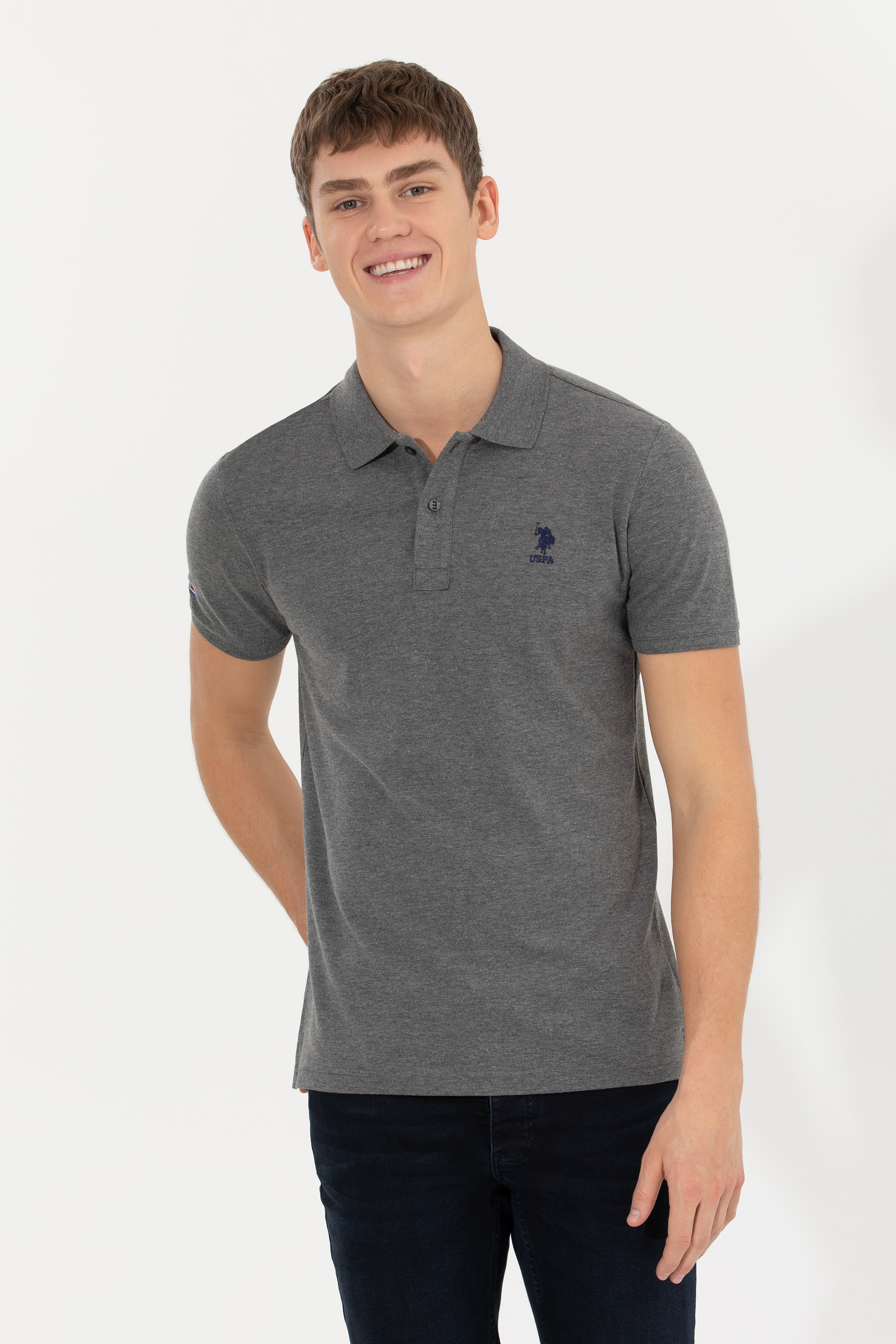 Erkek Antrasit Melanj Polo Yaka Basic T-Shirt