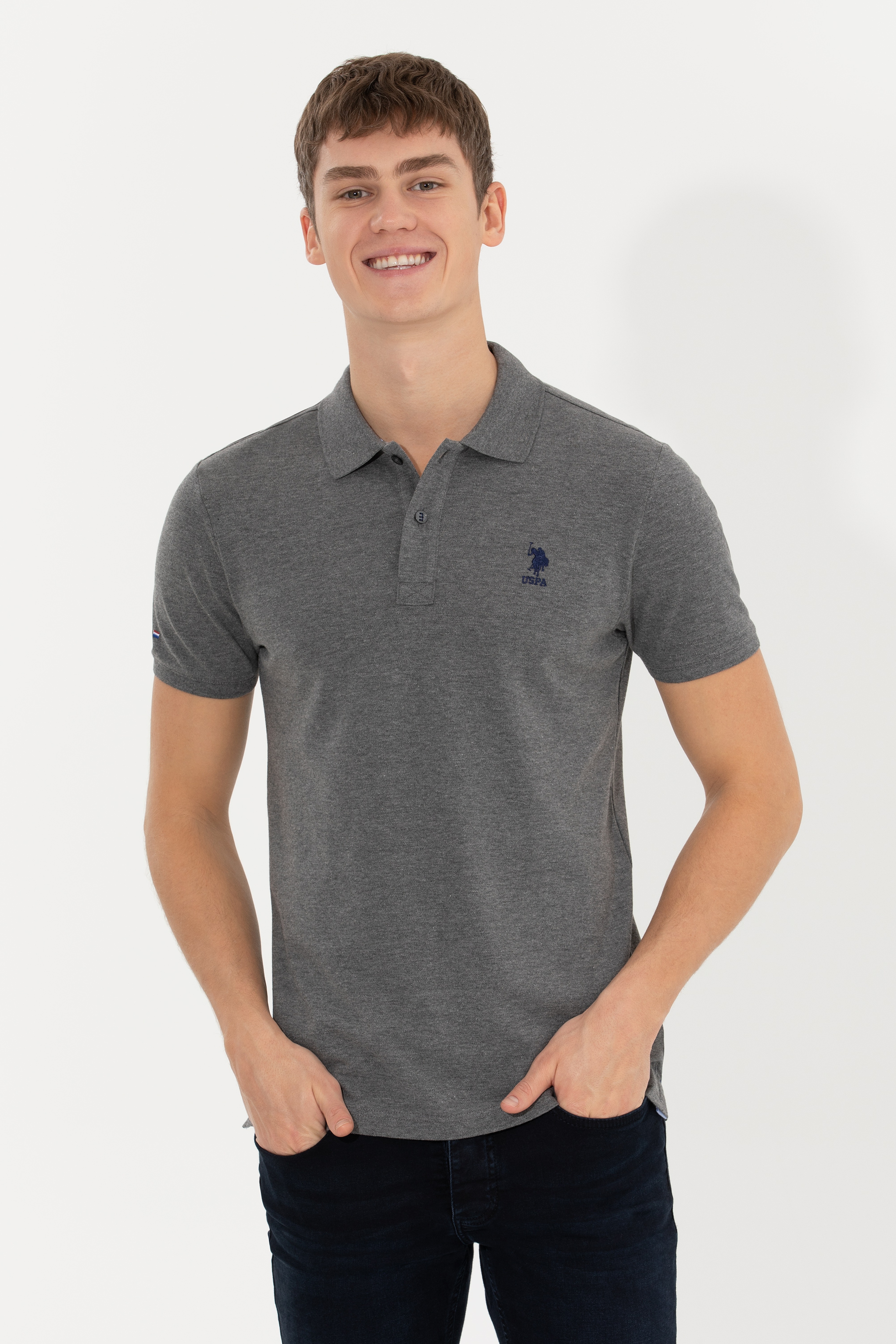 Erkek Antrasit Melanj Polo Yaka Basic T-Shirt
