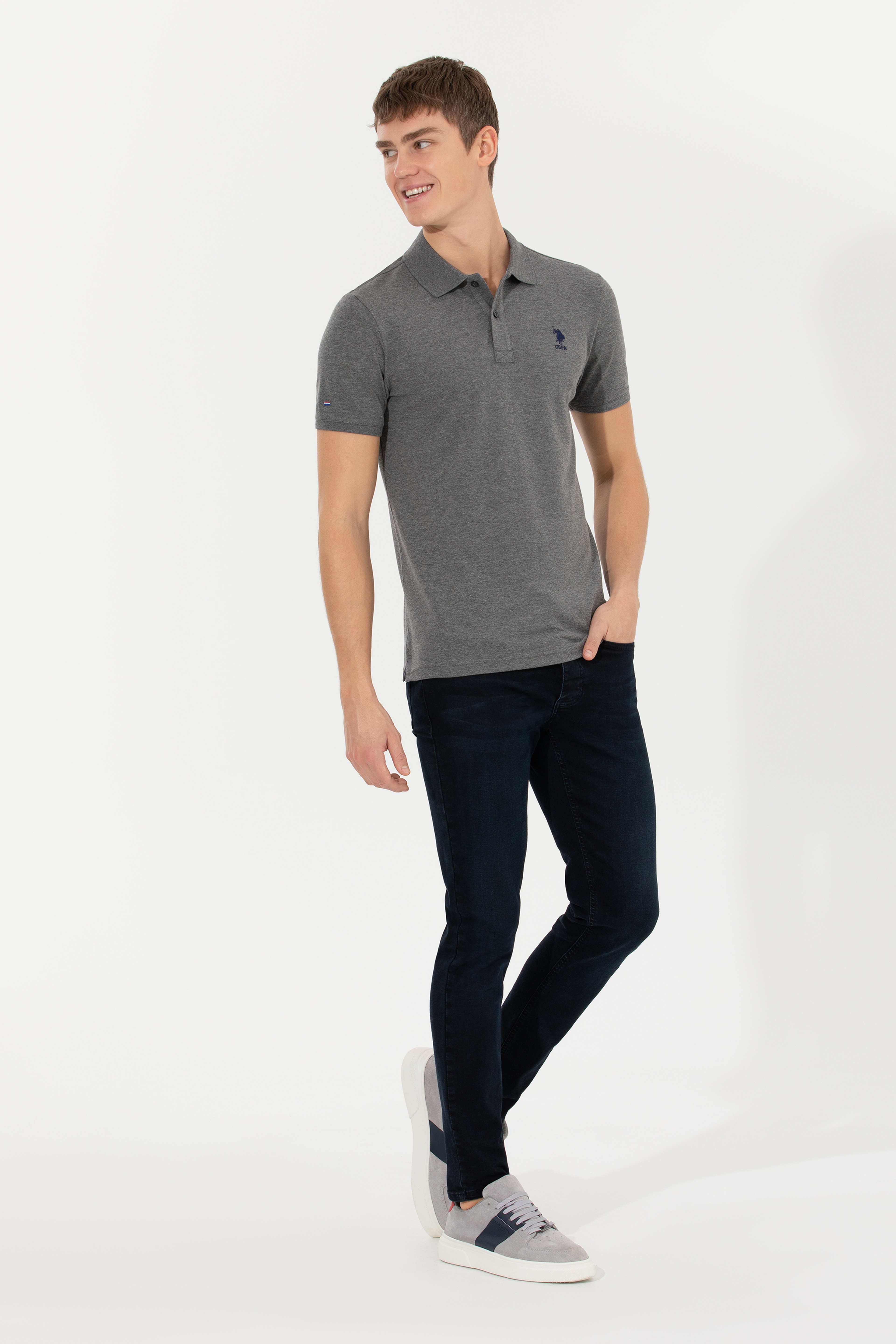 Erkek Antrasit Melanj Polo Yaka Basic T-Shirt
