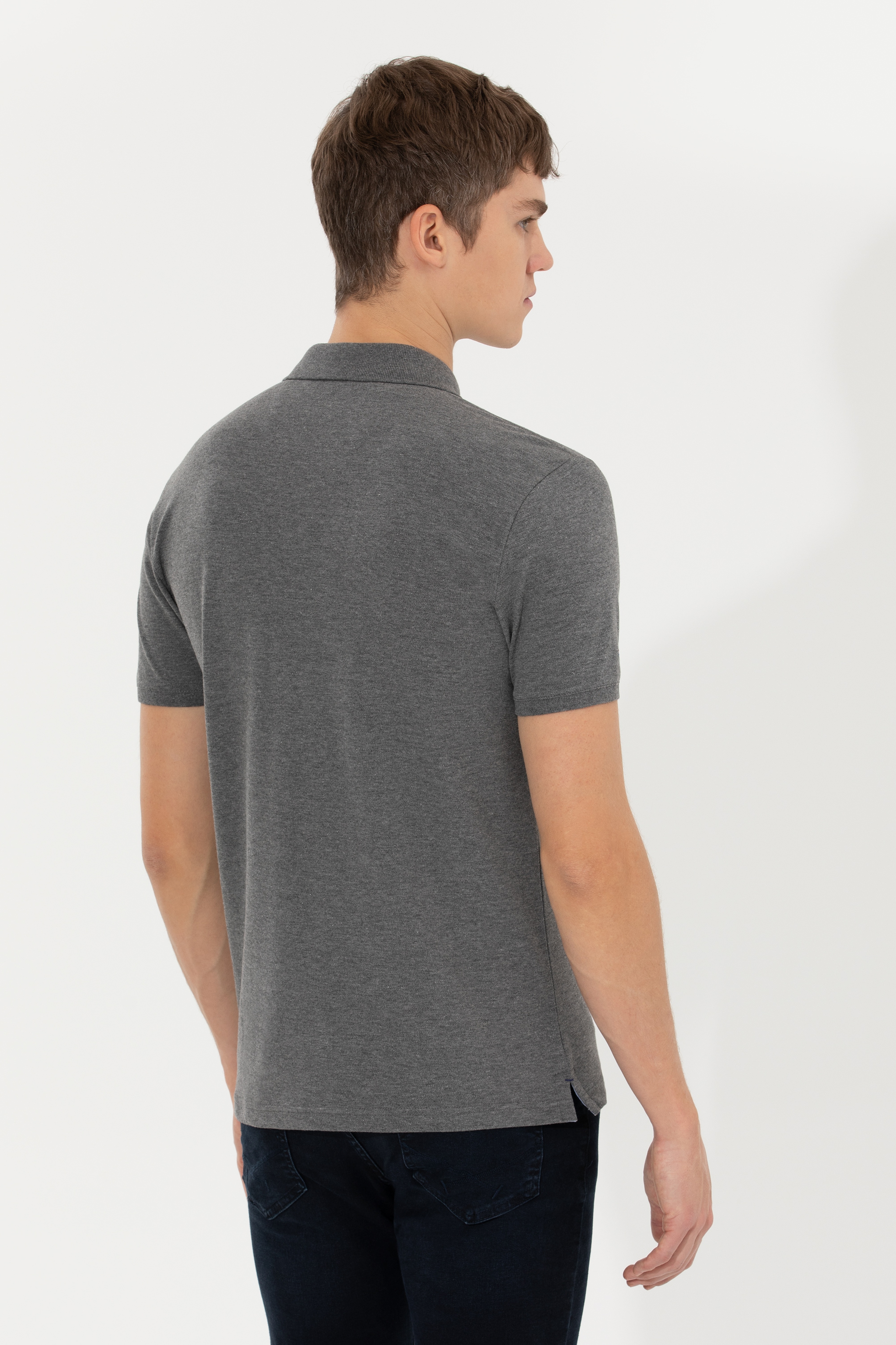 Erkek Antrasit Melanj Polo Yaka Basic T-Shirt - Image 5
