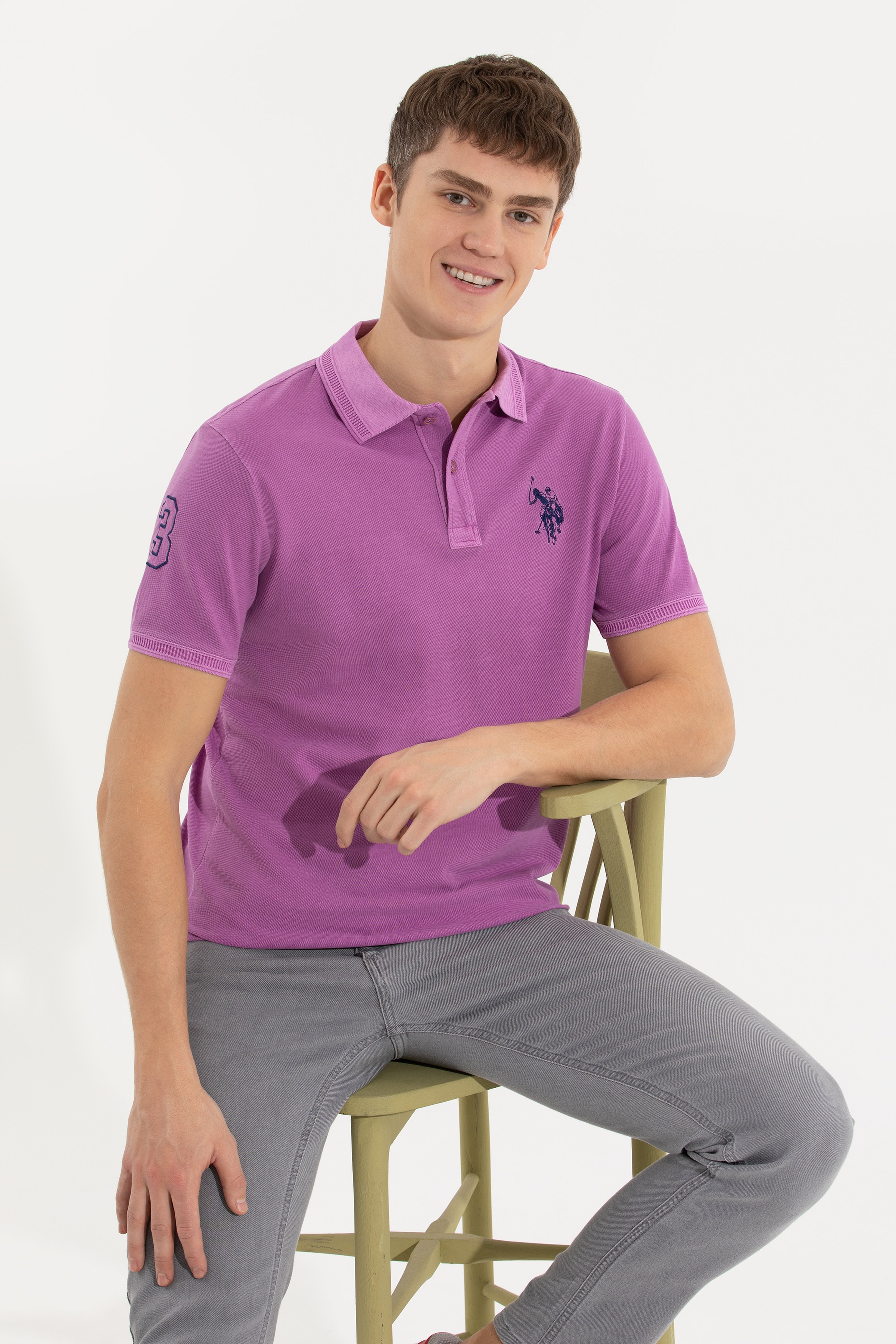 Erkek Menekşe Basic Polo Yaka Tişört - Image 4
