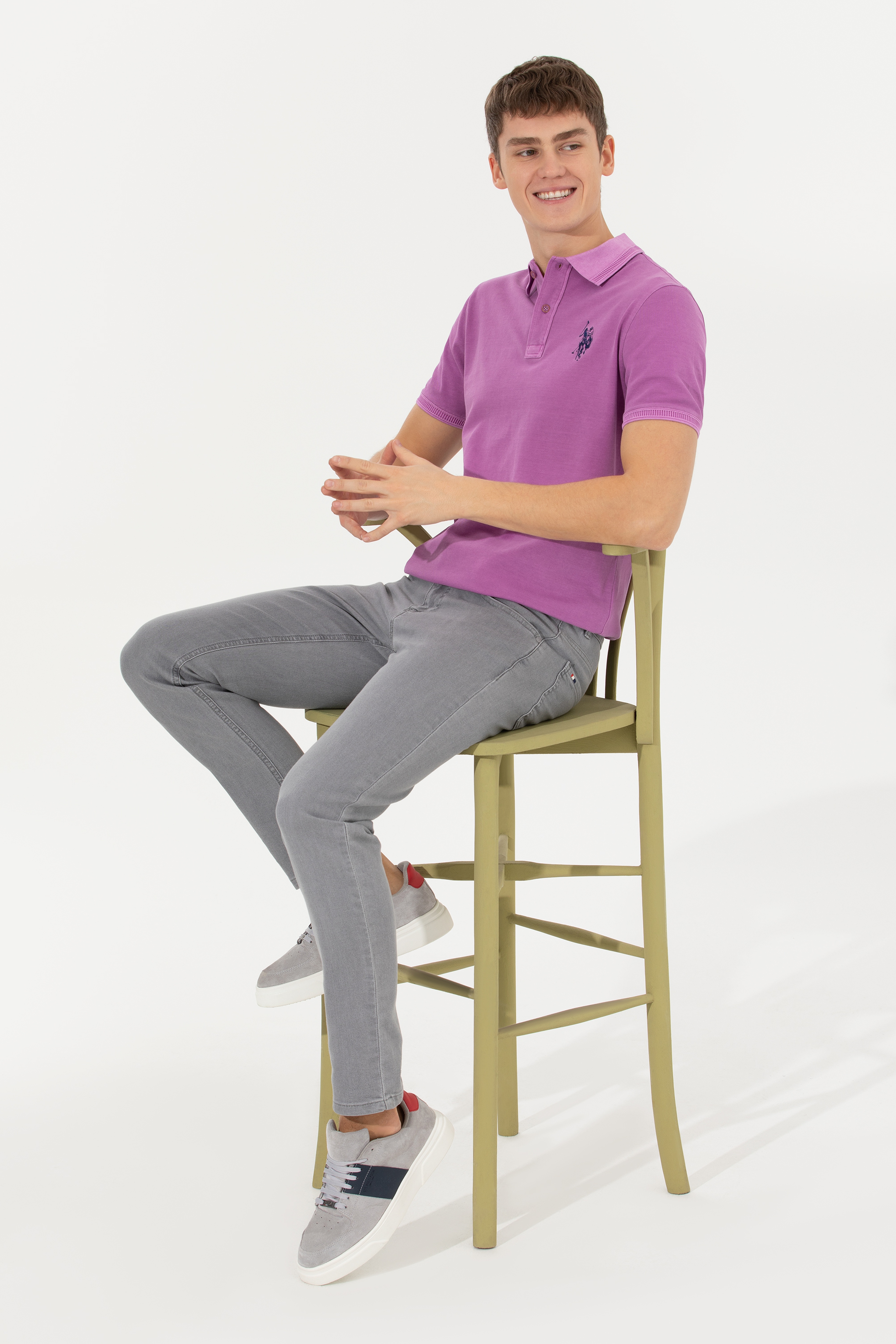Erkek Menekşe Basic Polo Yaka Tişört - Image 3
