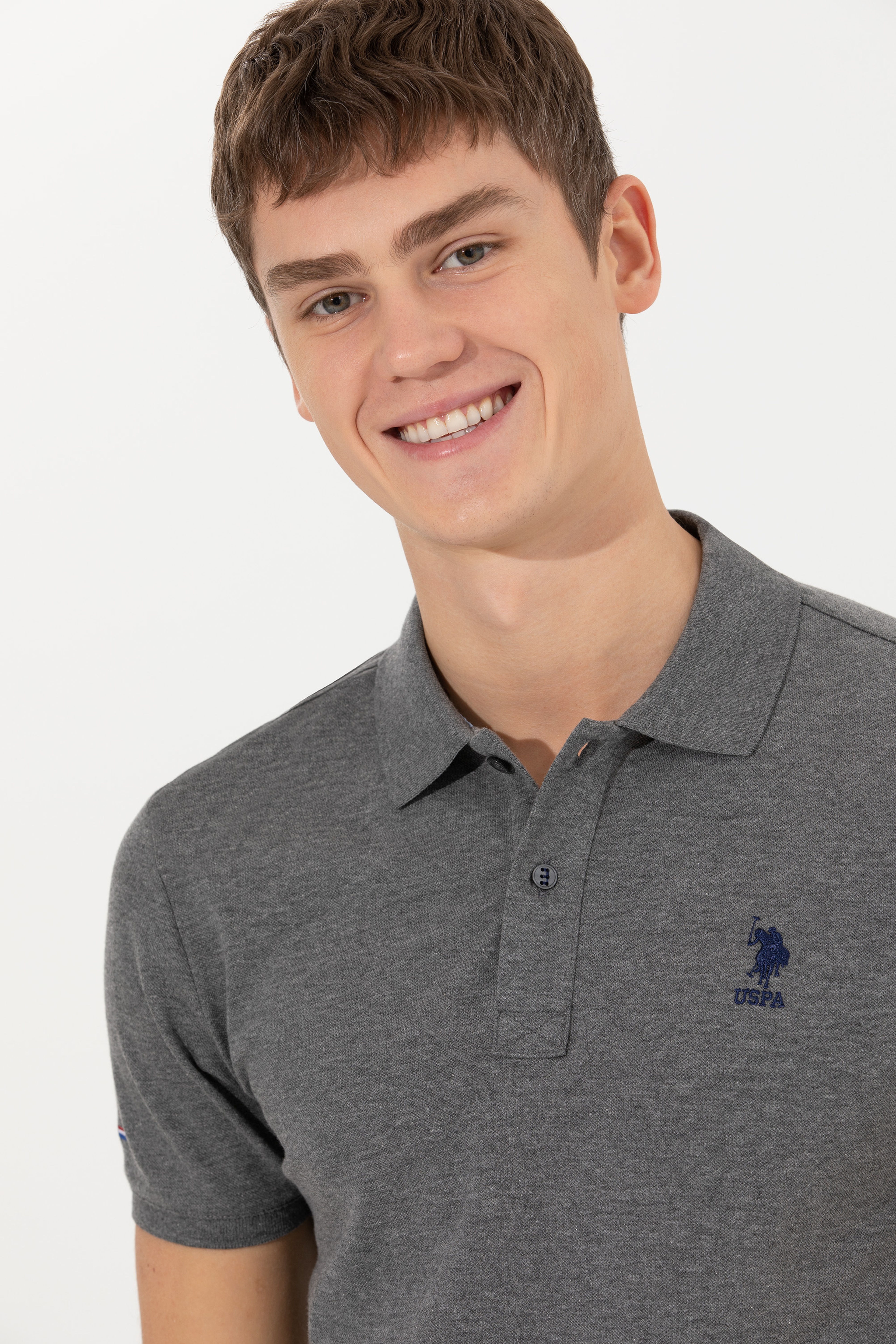 Erkek Antrasit Melanj Polo Yaka Basic T-Shirt