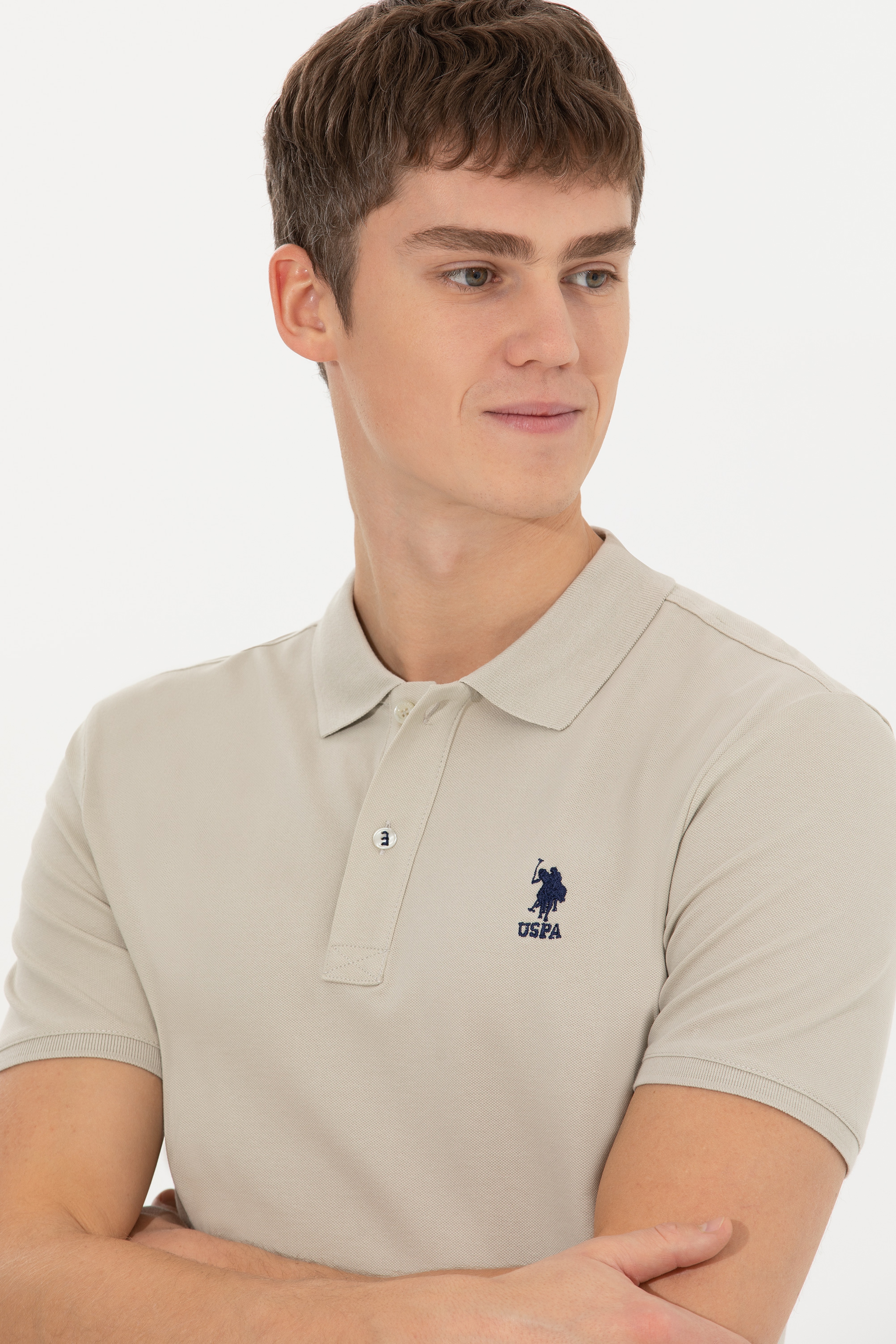 Erkek Taş Polo Yaka Basic T-Shirt - Image 2