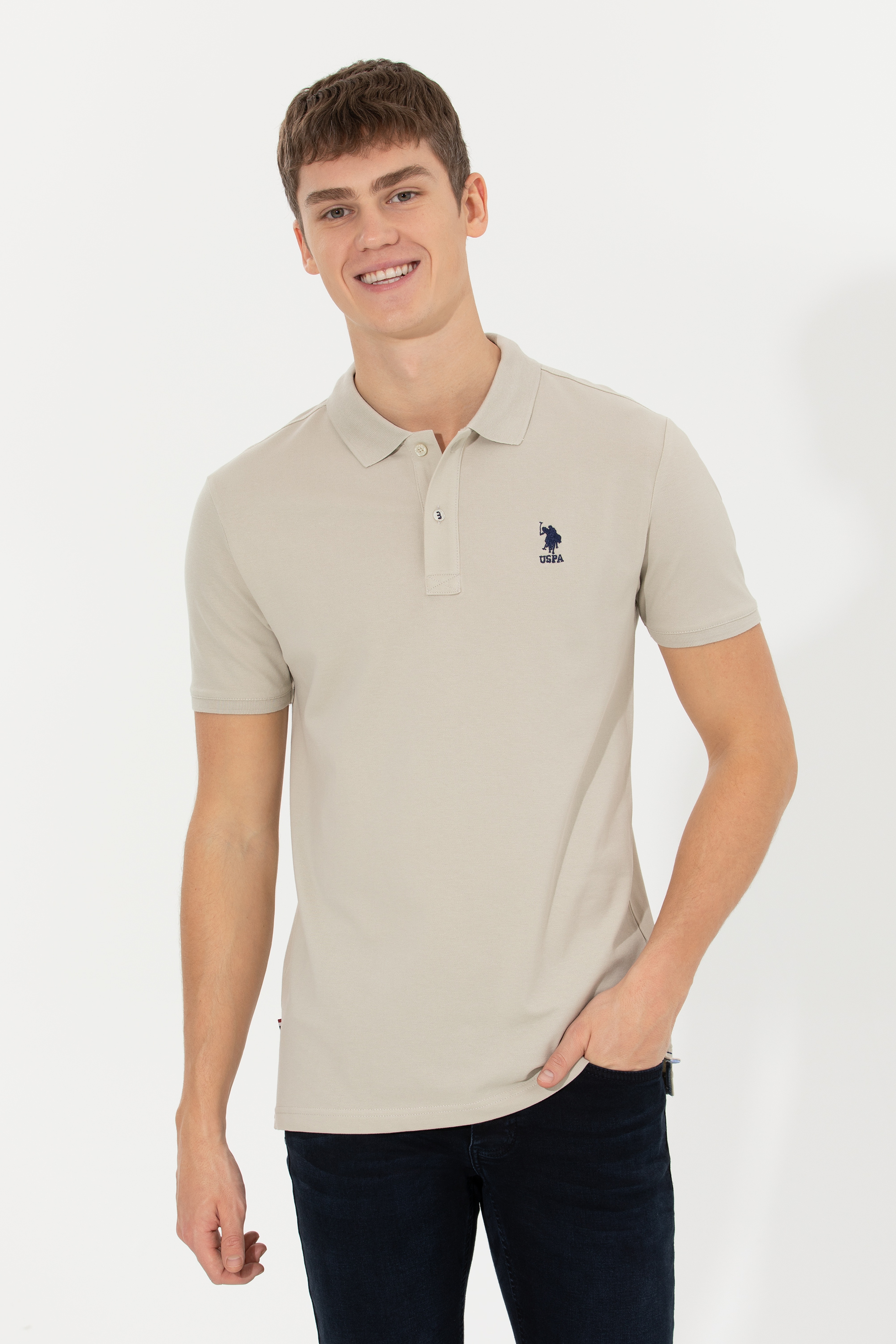 Erkek Taş Polo Yaka Basic T-Shirt - Image 3