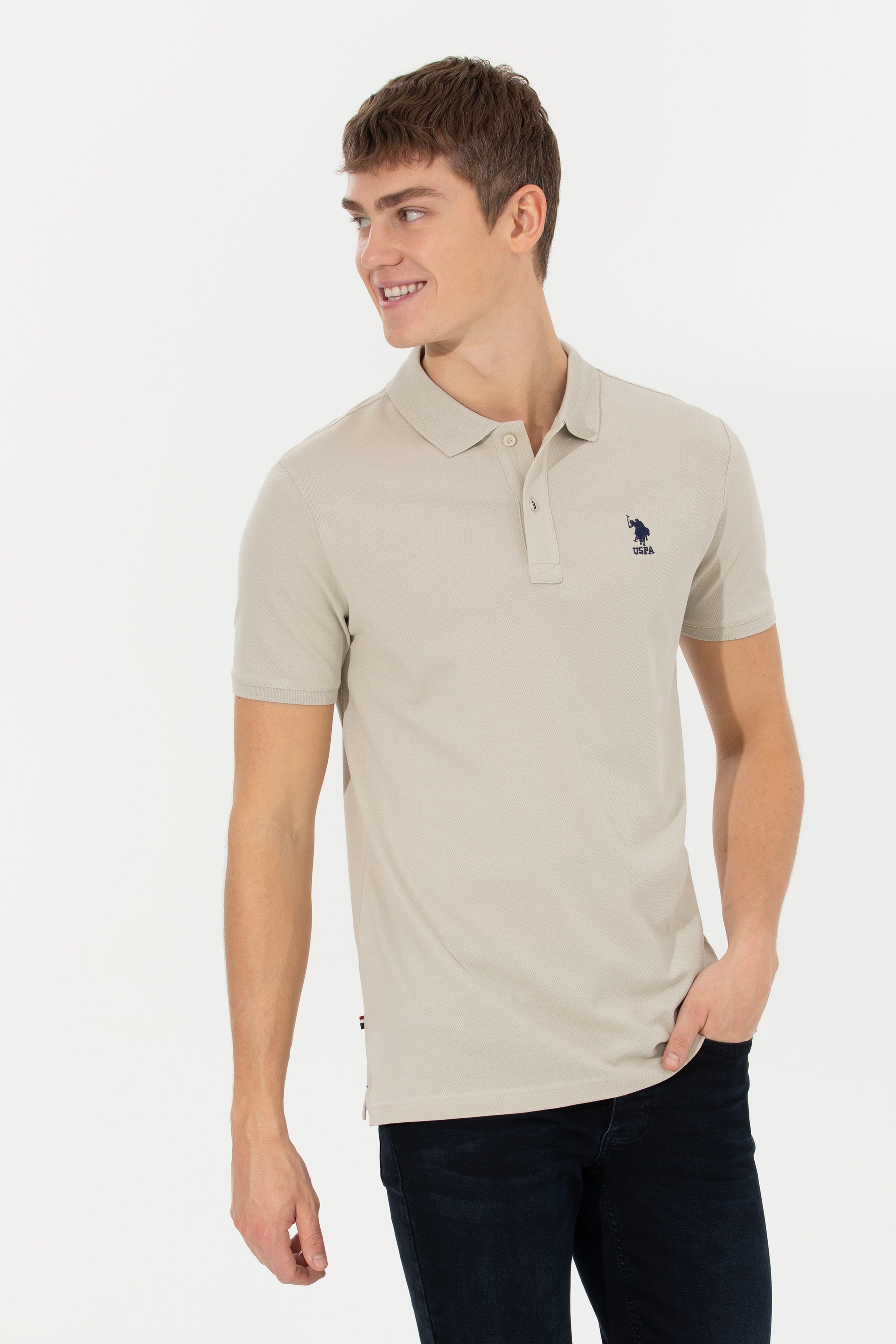 Erkek Taş Polo Yaka Basic T-Shirt - Image 1