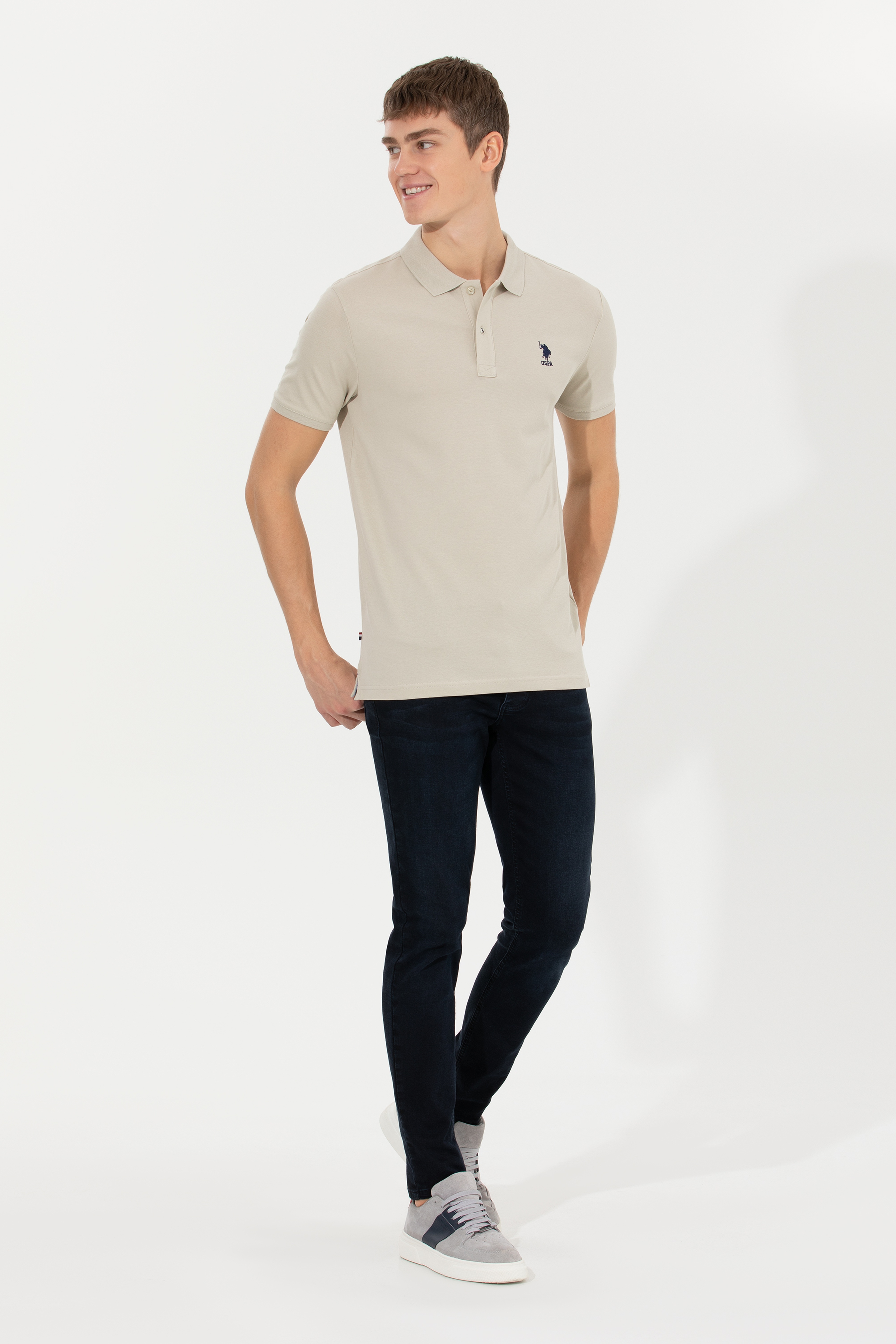 Erkek Taş Polo Yaka Basic T-Shirt