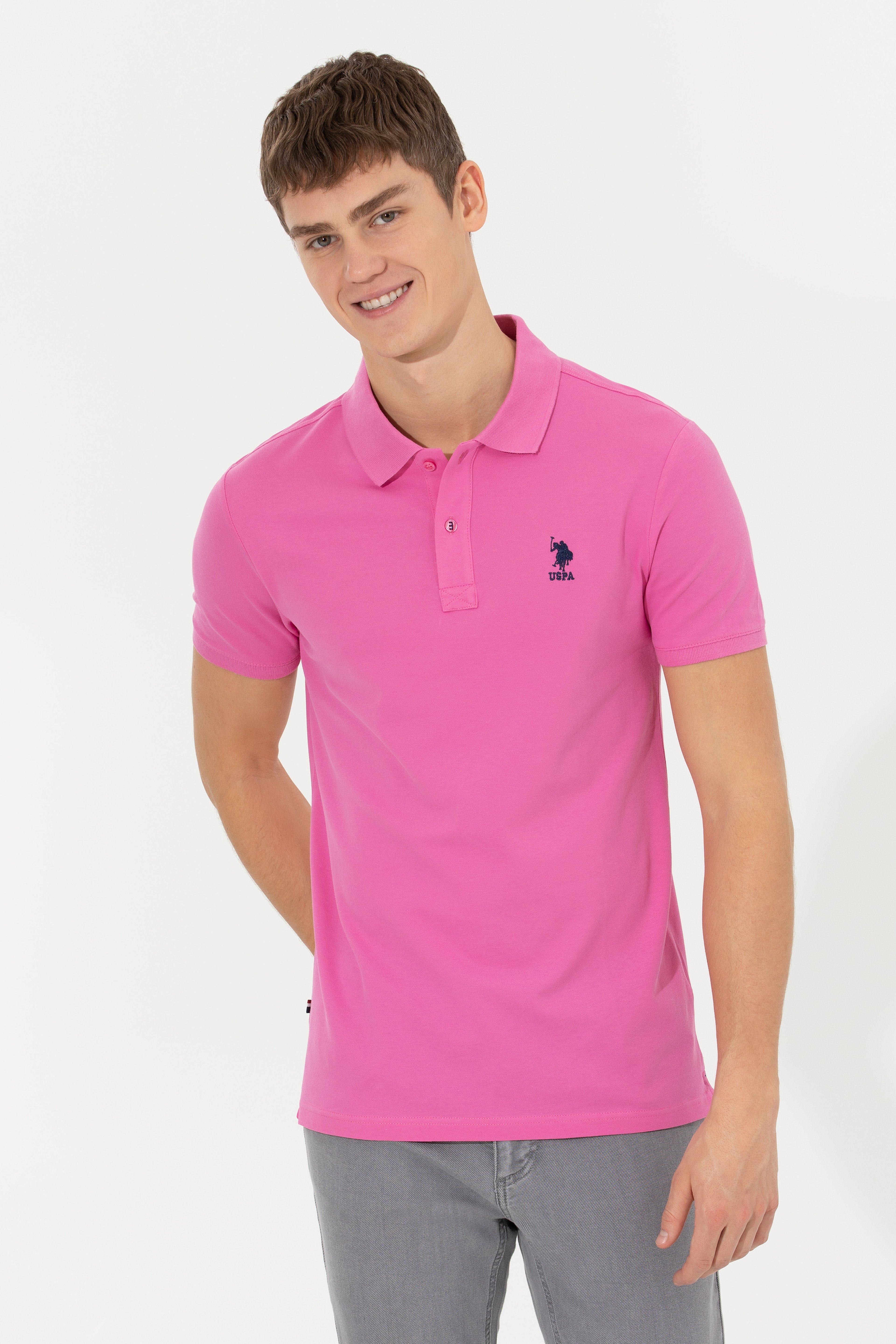 Erkek Pembe Basic Polo Yaka Tişört - Image 1