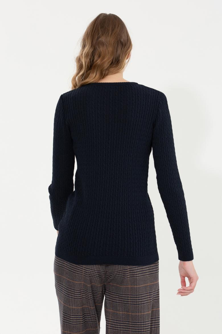 Kadın Lacivert Bisiklet Yaka Basic Kazak - 50258077004