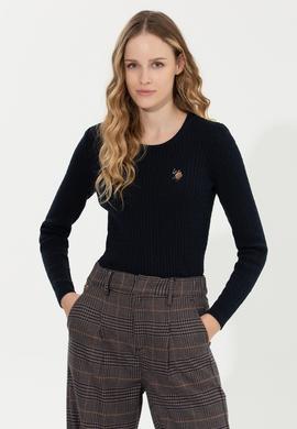 Kadın Lacivert Bisiklet Yaka Basic Kazak - 50258077004