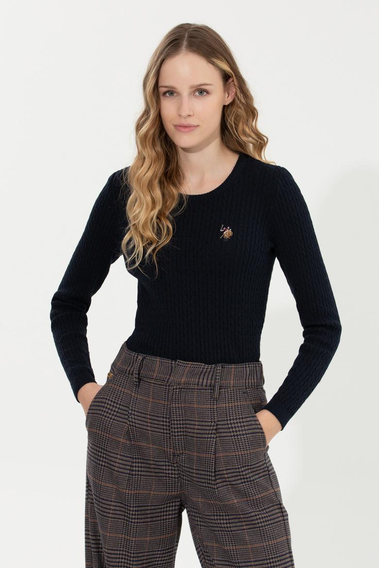 Kadın Lacivert Bisiklet Yaka Basic Kazak