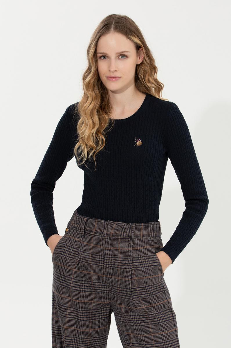 Kadın Lacivert Bisiklet Yaka Basic Kazak