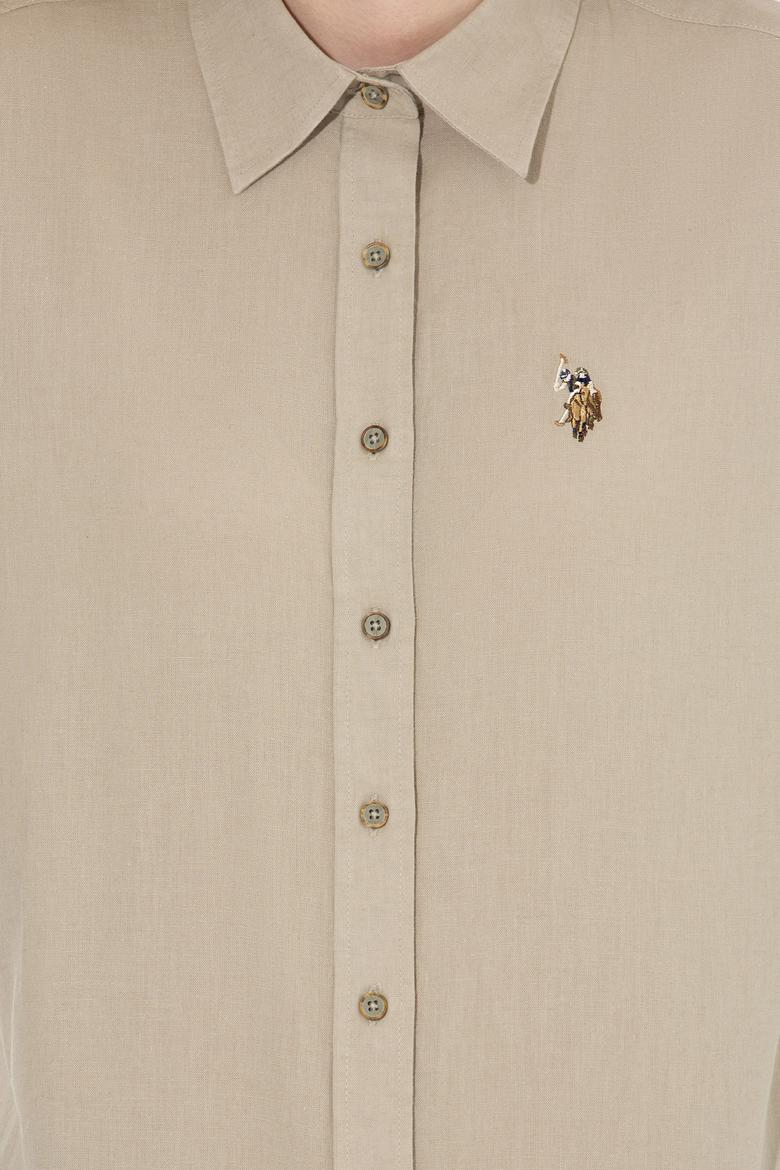 Kadın Haki Uzun Kollu Basic Gömlek - 50246464134