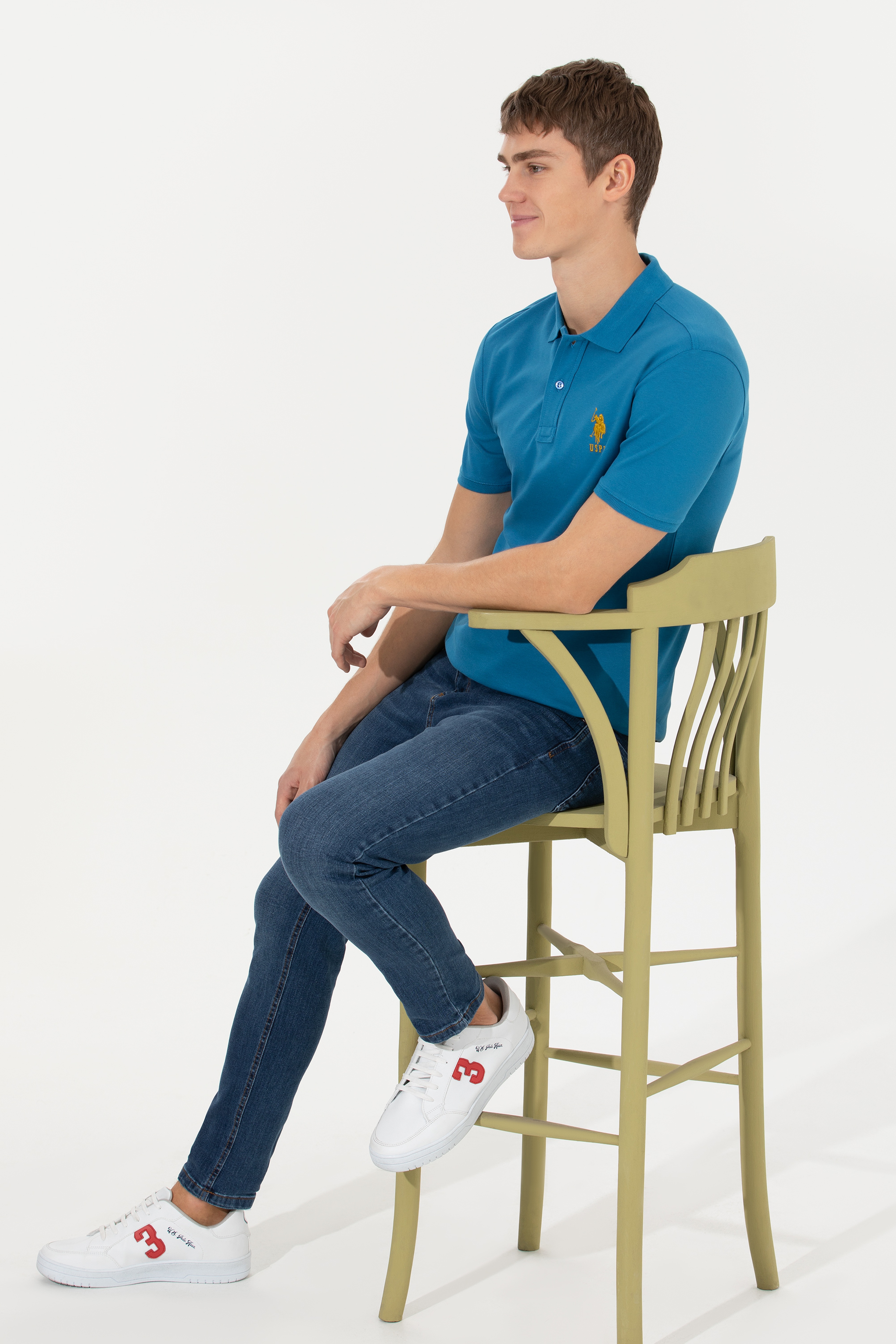 Erkek Petrol Basic Polo Yaka Tişört - Image 4