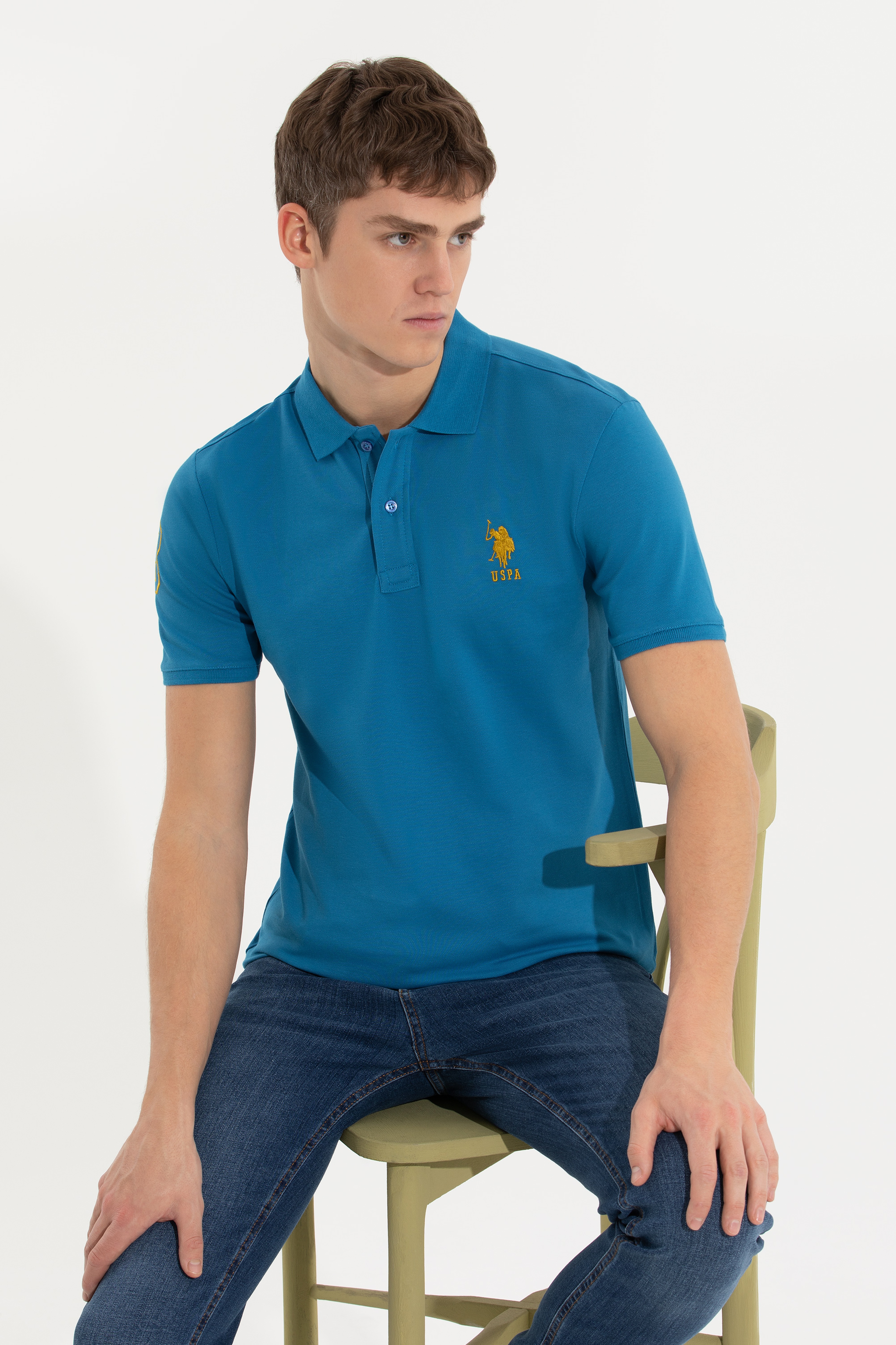 Erkek Petrol Basic Polo Yaka Tişört - Image 1